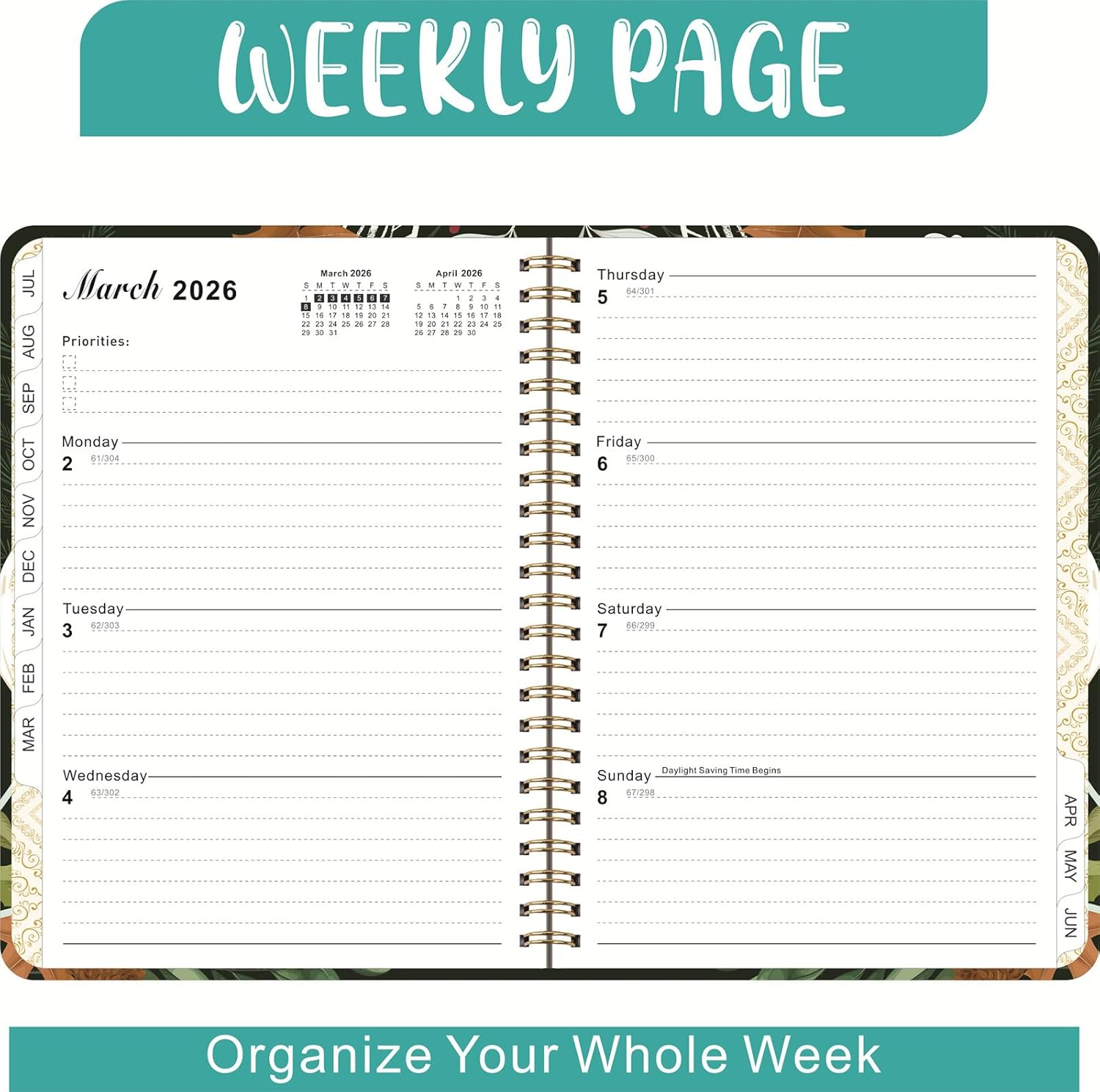 2025-2026 Daily Planner - Weekly Monthly Planner 2025-2026 from July 2025 to June, 8.5" X 6.2" Student Planner, School, Colorful,Romantic Flower image number 6