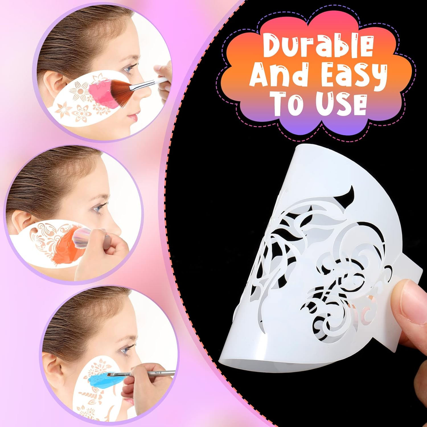 Chinco 24 Pieces Face Paint Stencils Face Body Tattoo Templates Painting Stencils for Kids Holiday Halloween Makeup Body Art Tattoos(Graceful Style) image number 6