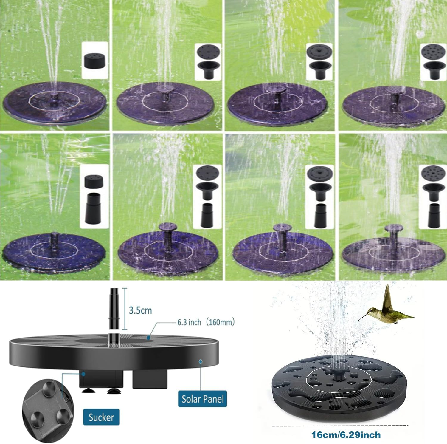 Solar Powered Fountain Pump, 2.5W Floating Bird Bath Fountain for Garden, Pool, Pond, Patio with 6 Nozzles, Eco-Friendly Bath Fountain Pump for Outdoor Decor without Light image number 5