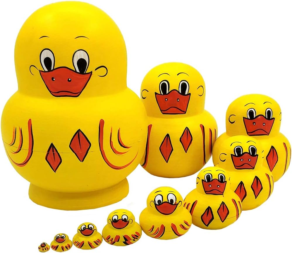 Moonmo 10Pcs Animal Pattern Wooden Nesting Toys Russian Nesting Dolls Matryoshka Stacking Dolls Penguin image number 1