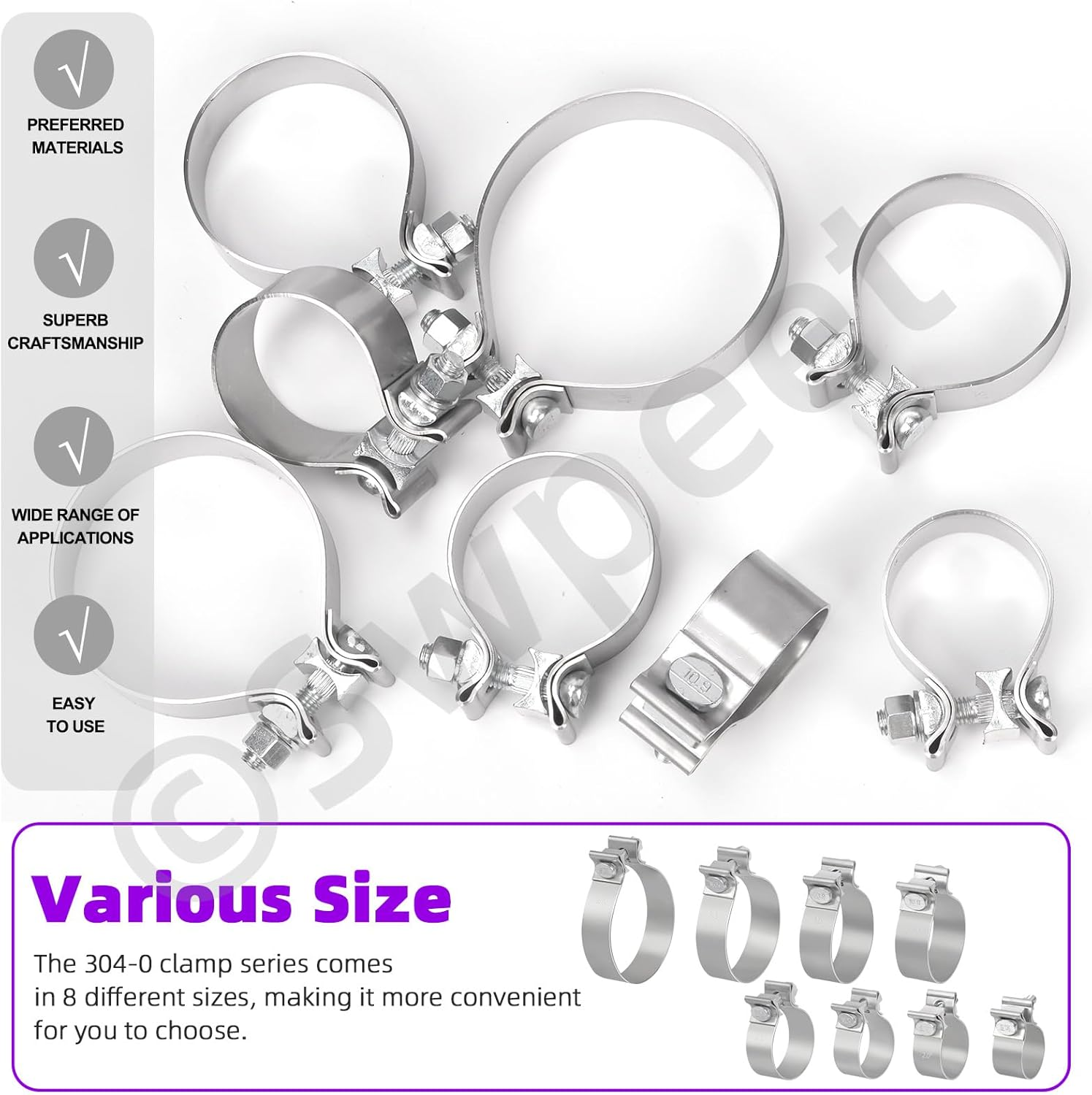 Swpeet 1Pc 2 Inches Exhaust Clamp Narrow Band, Stainless Steel Butt Joint Band Clamp Sleeve Coupler, Universal Joint Exhaust Pipe Muffler Clamp Band Ideal for Exhaust System