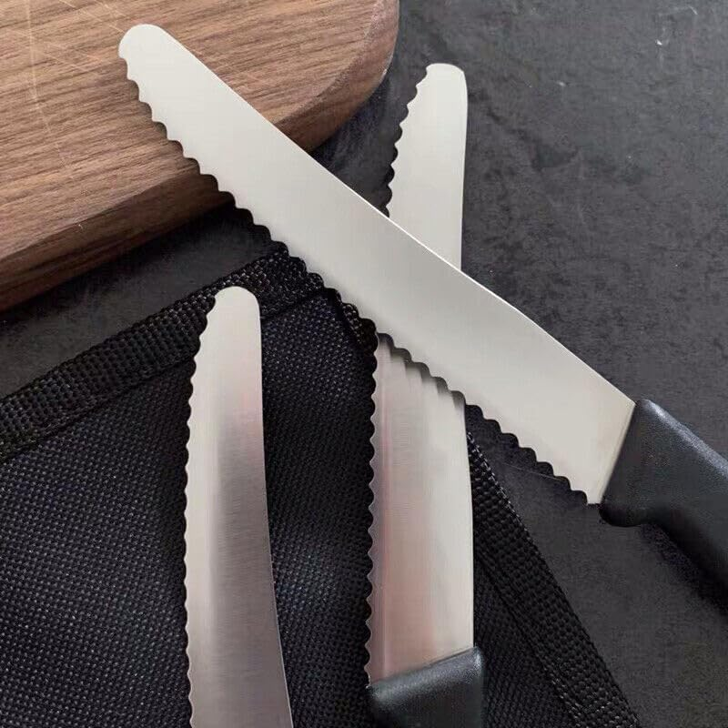 AIMALL 6 Pcs Steak Knives Dinner Set Stainless Steel Serrated Dishwasher Safe Knife - Durable Stainless Steel Serrated Blades with Non-Slip Black Polypropylene Handles image number 3