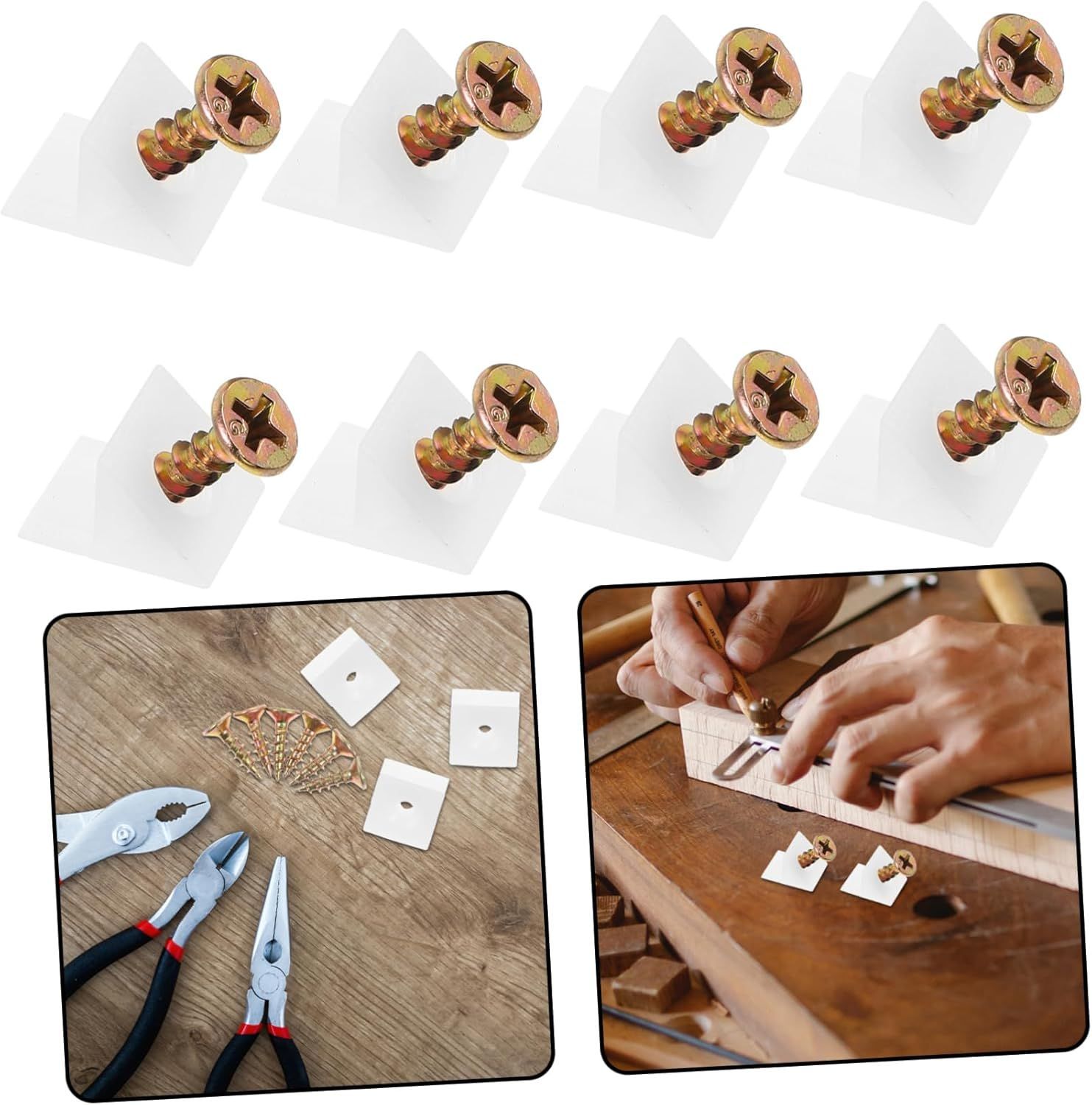 PLAFOPE 50Pcs 45&deg; Plastic Angle Corner Codes with 4X16 Rainbow Self-Tapping Screws Cabinet Bottom Wedges Drawer Repair Kit for Sagging Drawer Reinforcement and Shelf Support