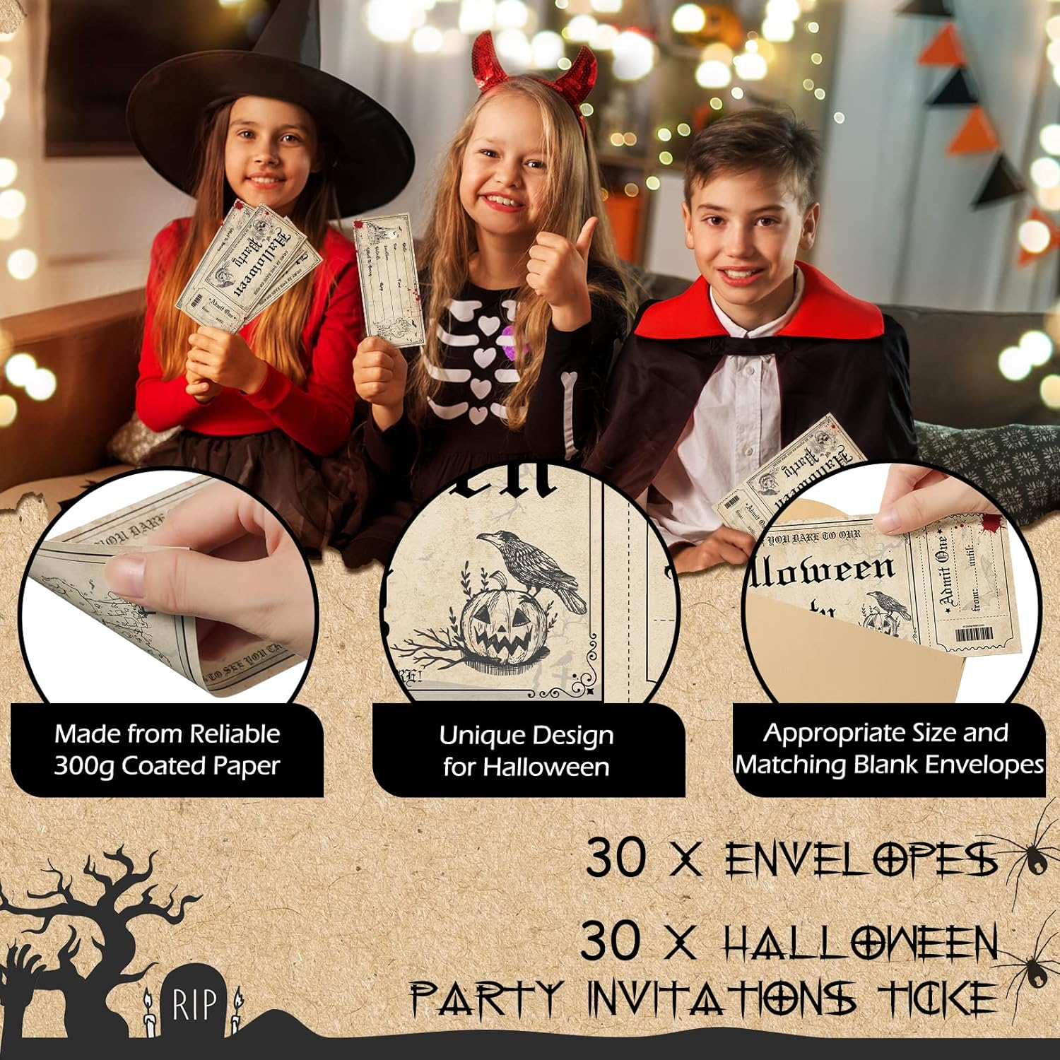 60 Pcs Halloween Party Invitations with Envelopes Ticket Scary Halloween Party Invitations Halloween Baby Shower Invitations Horror Birthday Invitations Party Invitation Cards (Pumpkin Style) image number 4