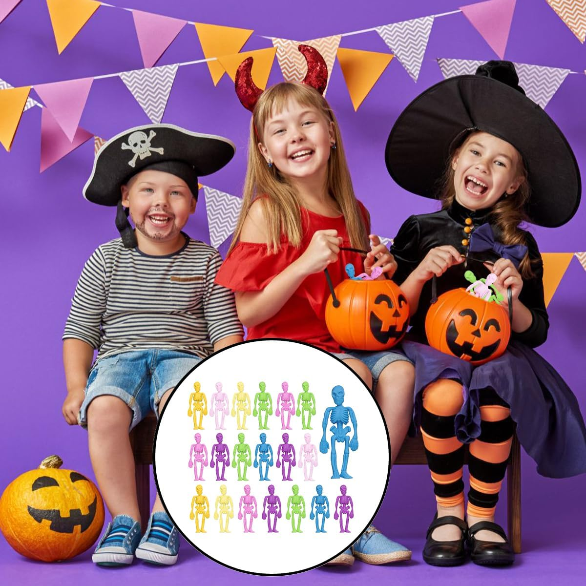 Skeleton Toys, 20 Pcs Soft Elasticity Decompression Skeletons for Halloween Party Favors and Treat Bags (Mixing Colors) image number 6