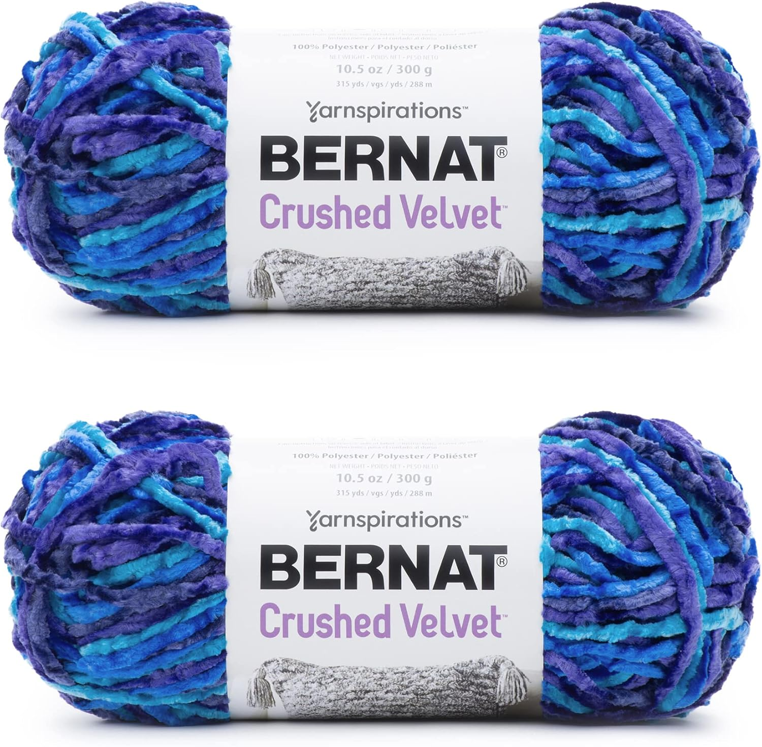 Bernat Crushed Velvet Navy Yarn - 2 Pack of 300G/10.5Oz - Polyester - 5 Bulky - 315 Yards - Knitting/Crochet