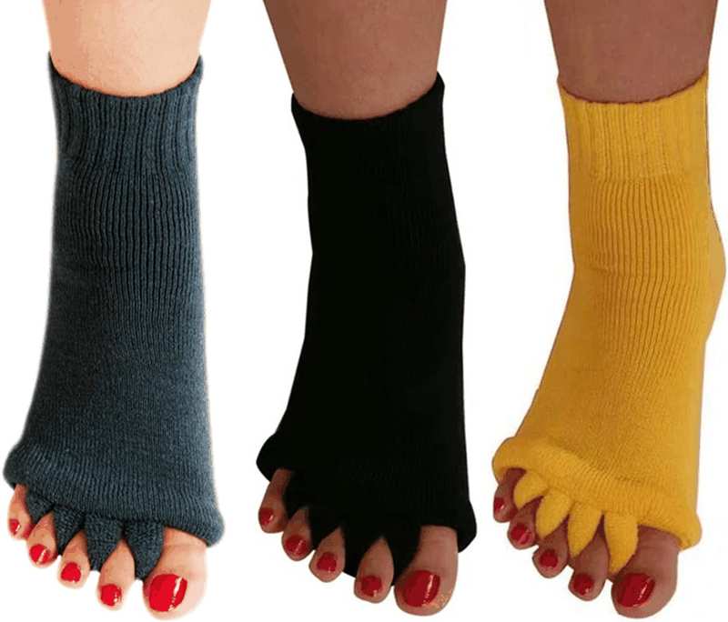 3 Pairs Yoga Sport Gym Five Toe Separator Socks Foot Alignment Pain Massage Toeless Socks