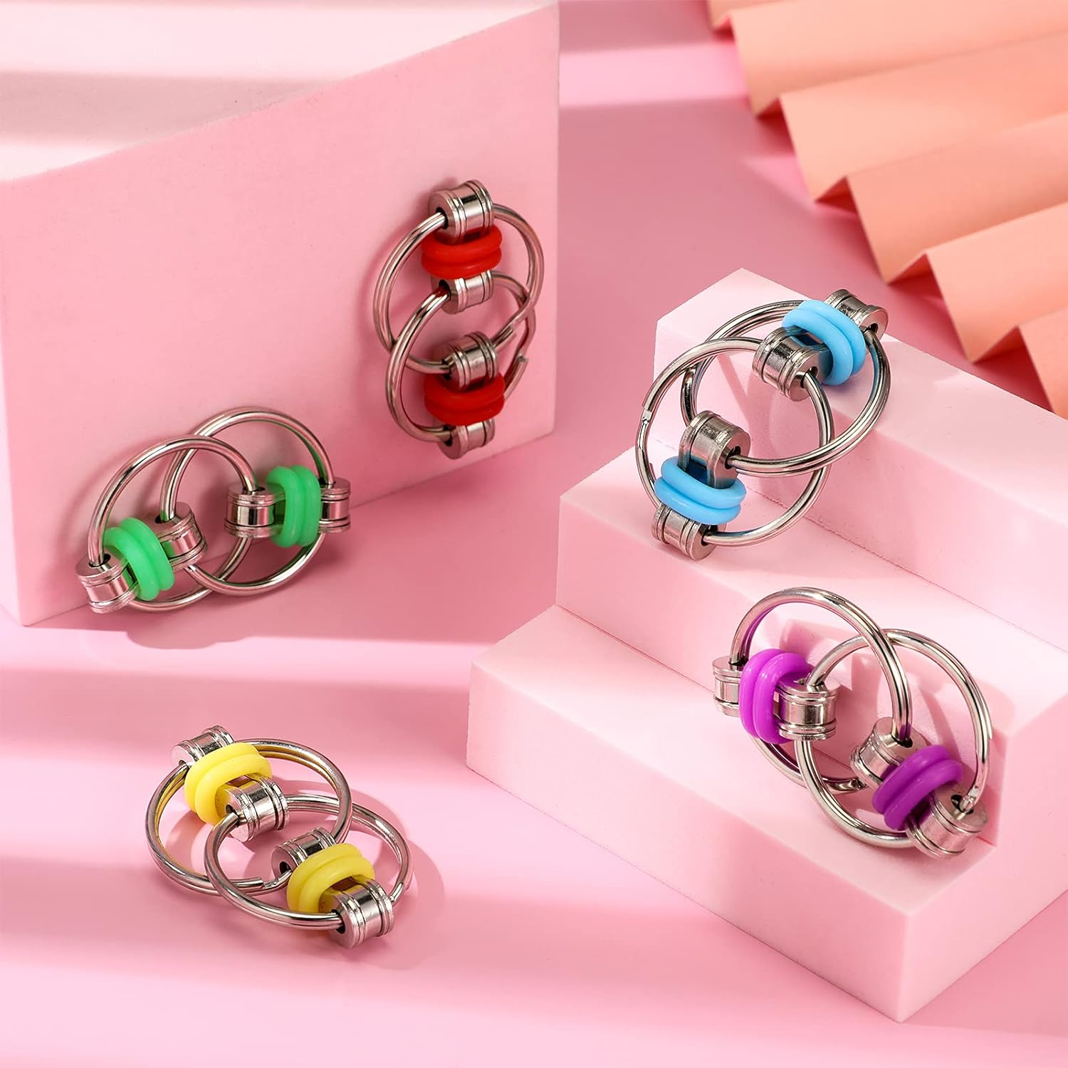 Fidget Bike Chain Flippy Chain Toys for ADHD Stress Relief Finger Toys Fidget Flippy Key Chains for Adults and Teens(20 Pcs,Blue Yellow Red Green Purple) image number 1