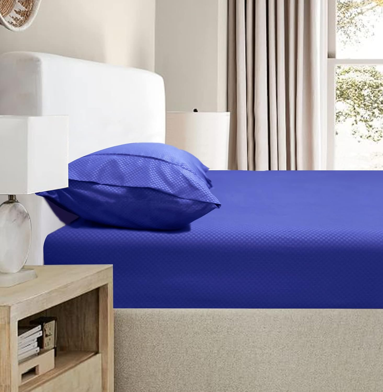 Ramesses 2000 Thread Count Bamboo Embossed Fitted Sheet Combo Set, King, White