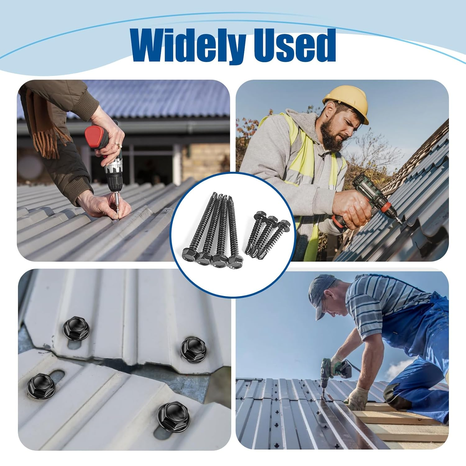 #8&times;1-1/4&Prime; (100Pcs) 410 Stainless Steel Black Self Drilling Screws, Hex Washer Head Fast Self Tapping Screws image number 4