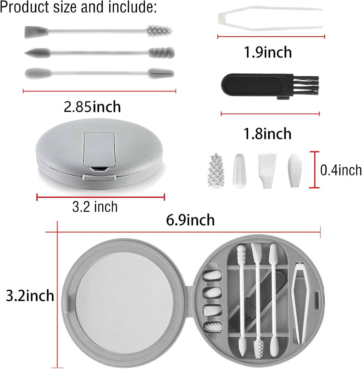 Strogem Reusable Cotton Swabs with 1 Mirror for Makeup Application and Cleaning, Multifunctional Portable Washable Silicone Q-Tip (Gray) image number 5