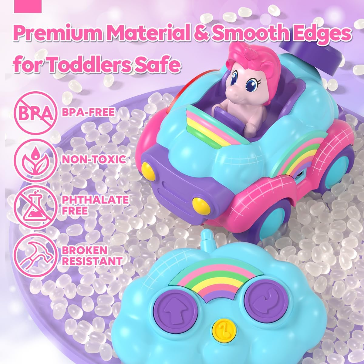 Lehoo Castle Remote Control Car, Unicorn RC Cars, Cartoon RC Race Car, Toy Car with Music & Sound Toy for Toddler Kids, Baby Toys for 1 2 3 Year Old image number 5