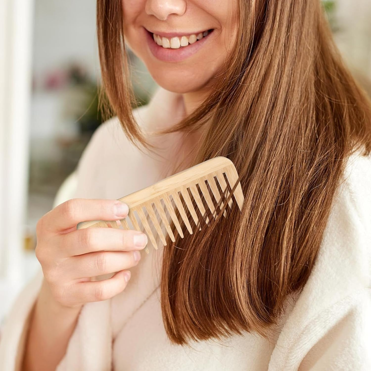 Bamboo Wide Tooth Comb, Large Hair Detangling Comb, Natural Wooden Combs for Hair, Beard, Mustache, Travel-Friendly, Hand Polished, No Handle Design (Bamboo, One Size) image number 1