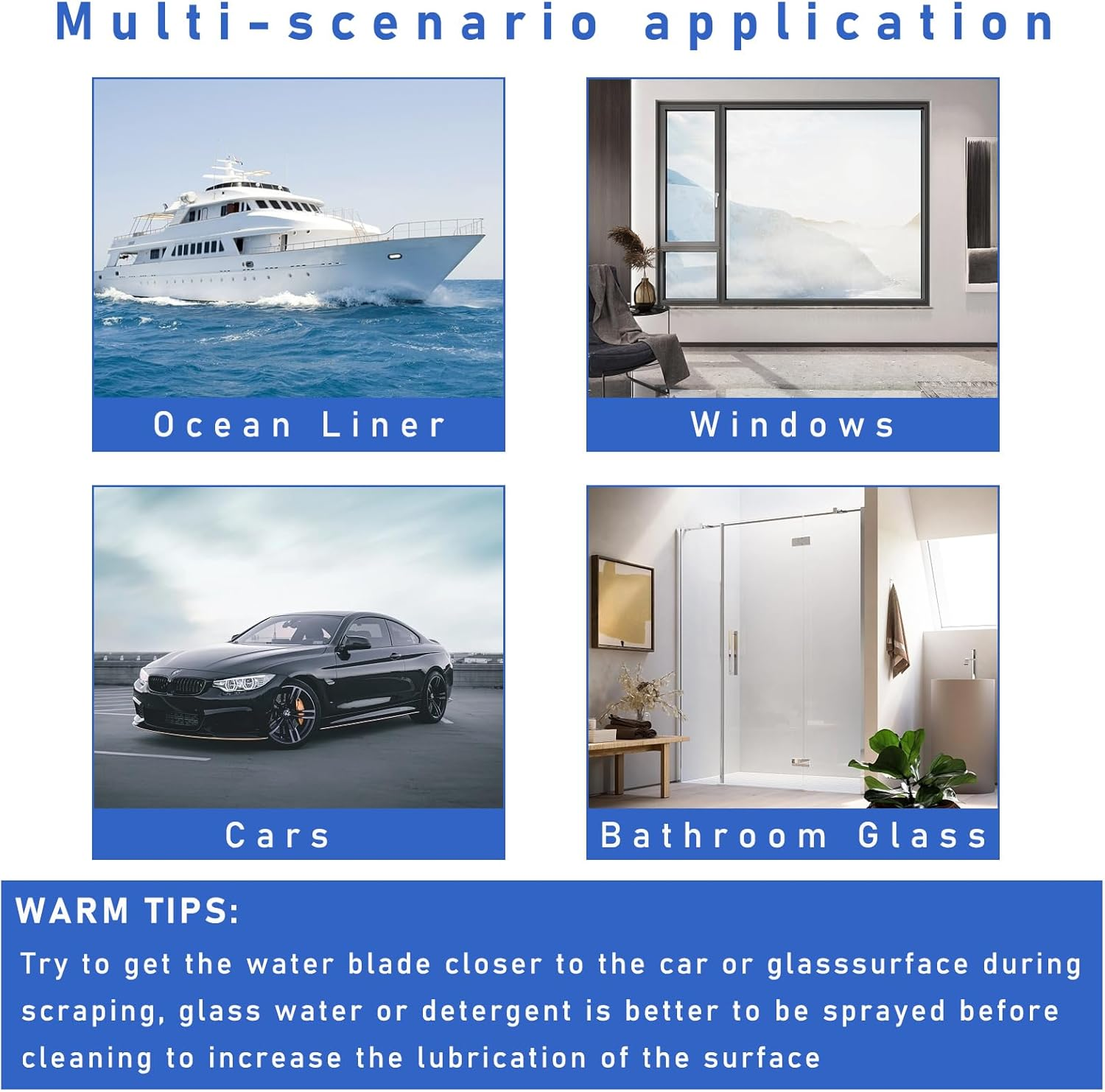 Ziciner Professional Car Handheld Blade Squeegee, 12 Inch 3-Layer Silicone T-Bar Water Blade, Universal Quick Drying Wiper, Super Flexible for Car Glass or Home Windows (White)