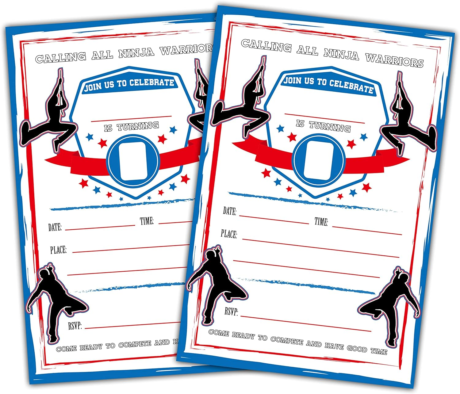 CLIRBE Ninja Birthday Party Invitations, Ninja Warrior Birthday Invitations for Boys Girls, Kids Birthday Invites, Theme Birthday Party Decorations, 20 Invitations with 20 Envelopes - B18 image number 3