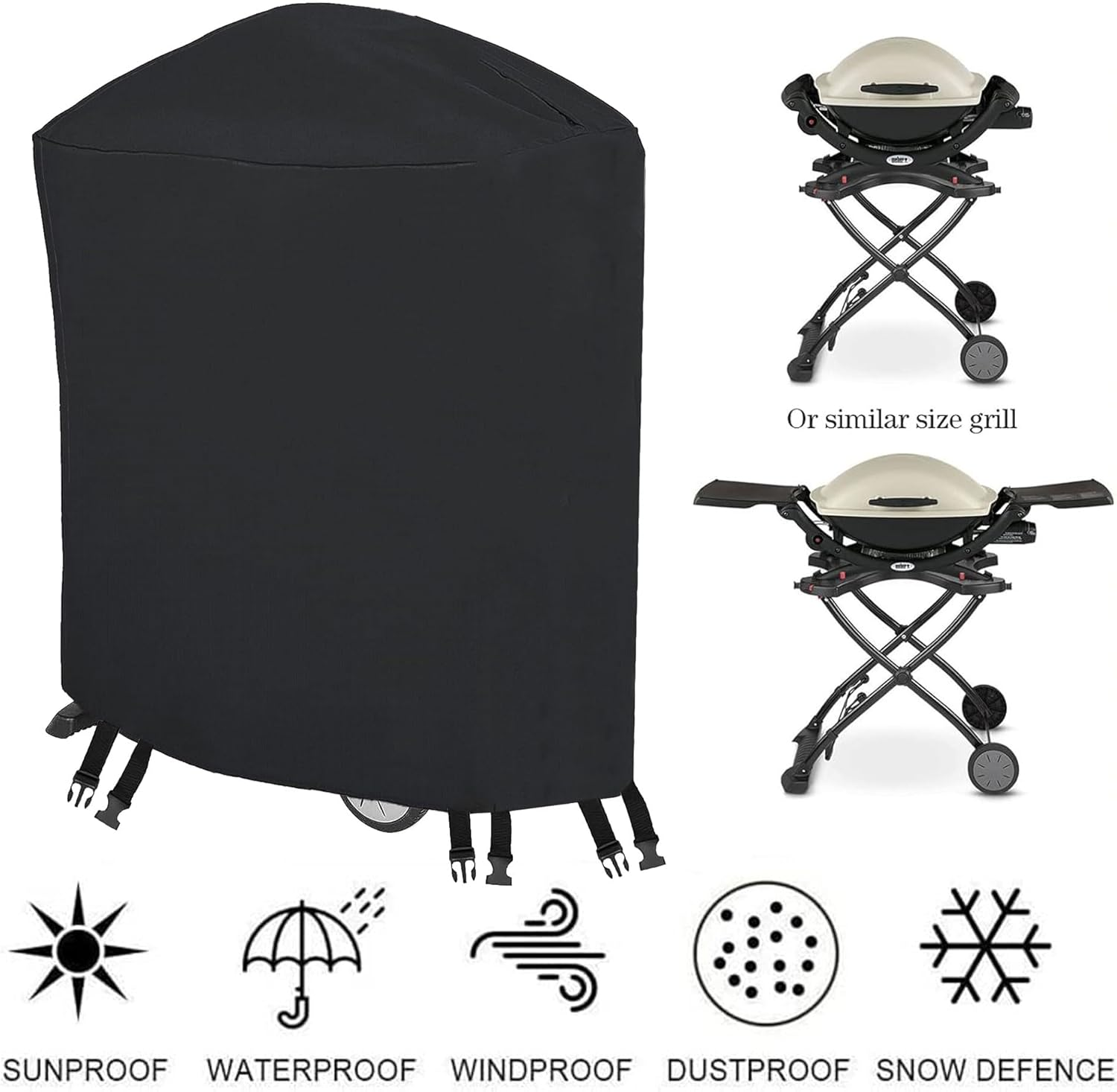 Extended BBQ Cover Outdoor Waterproof BBQ Grill Cover for Weber Q100 Q1000 Q1200 Q200 Q2000 Q2200 Series Grills with the Q Portable Cart - Longer Barbecue Cover for Weber 7113-81.28X43.18X96.52Cm