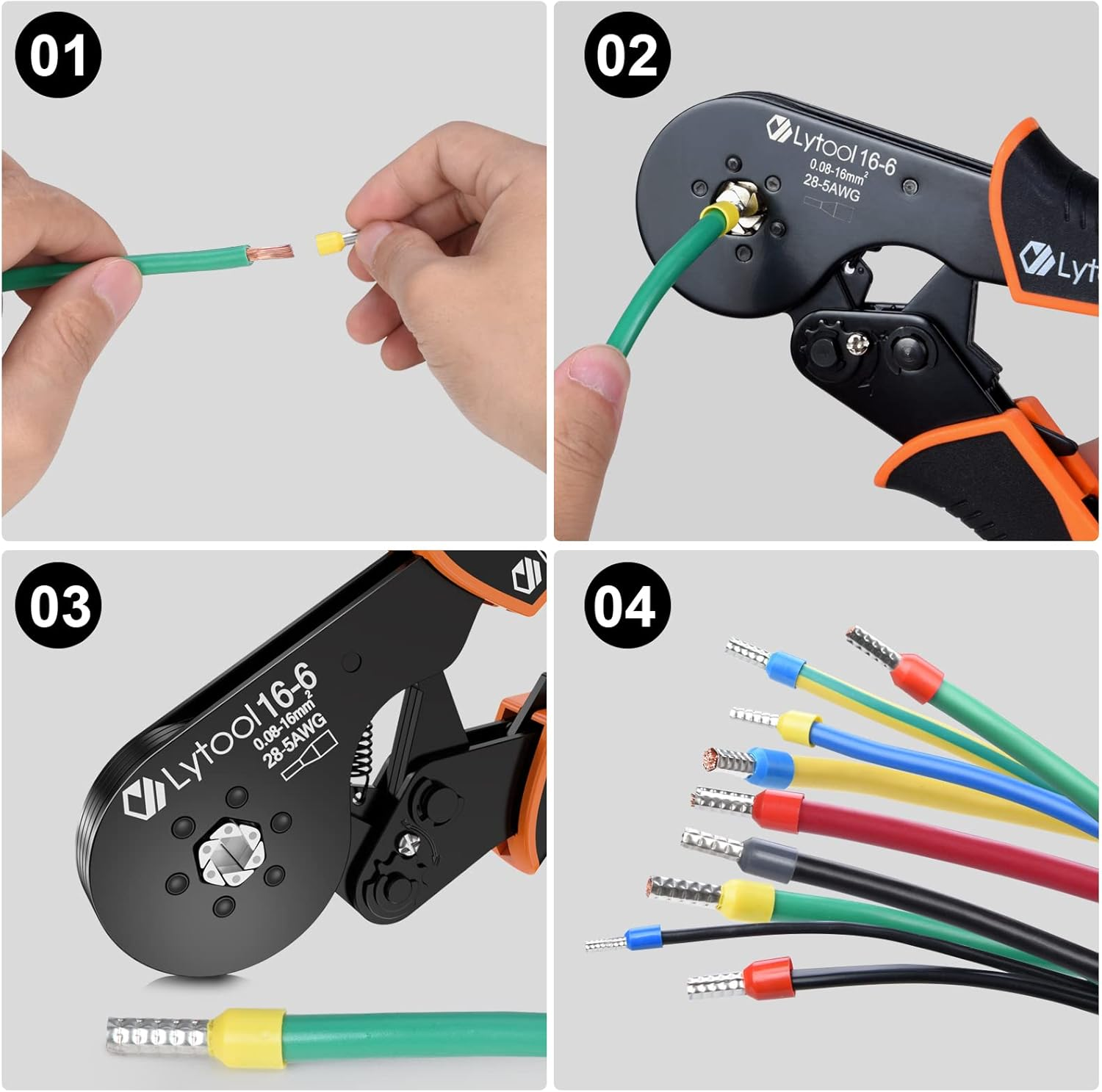 Ferrule Crimping Tools, Lytool 0.08-16Mm&sup2; Hexagonal Bootlace Ferrule Crimping Tool Kit Self-Adjustable Ratchet Crimping Pliers Set Wire Crimping Tool image number 4