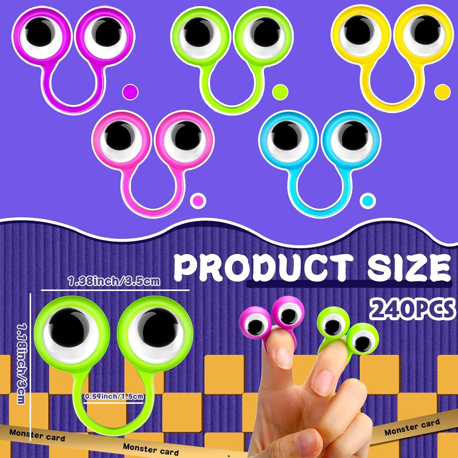 Sratte 240 Pcs Eye Finger Puppets Googly Eye Wiggly Eyeball Ring Finger Toys Plastic Googly Eye Rings Party Favor for Little Teens Classroom Exchange and Prize Supplies, 5 Random Colors