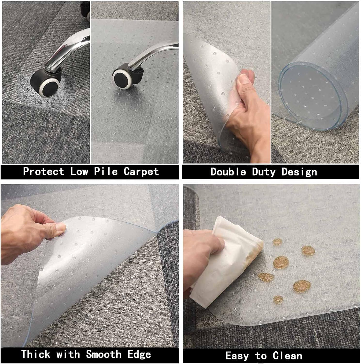 Aibob Chair Mat for Low Pile Carpet Floors, Flat without Curling, 36 X 48 In, Office Carpeted Floor Mats for Computer Chairs Desk