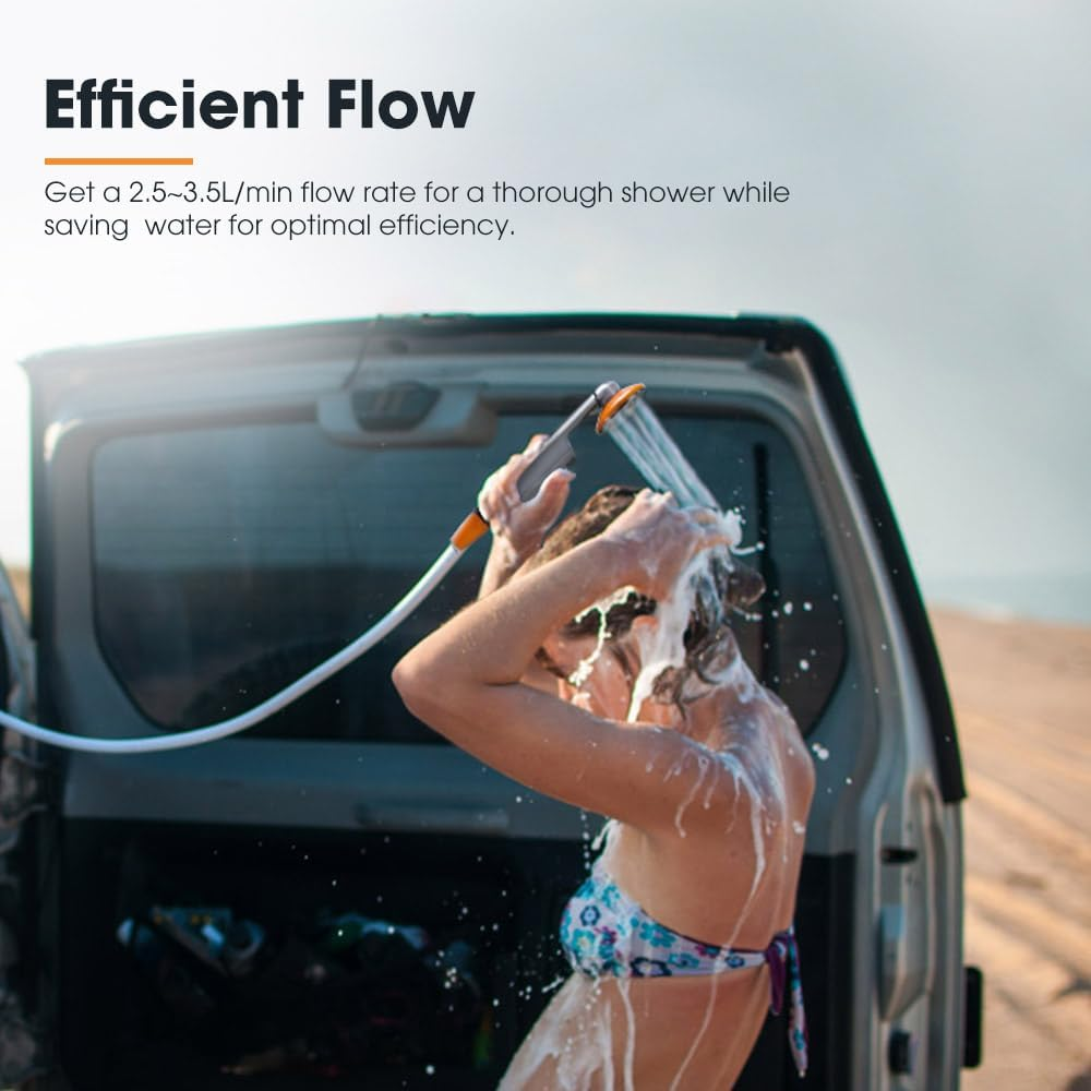 San Hima Portable Camping Shower with Rechargeable Lithium Battery with Two Changeable Showerhead, 2.5-3.5L/Min Lightweight Easy Operation Shower with Pump & Mesh Filter for Outdoor Camping image number 4