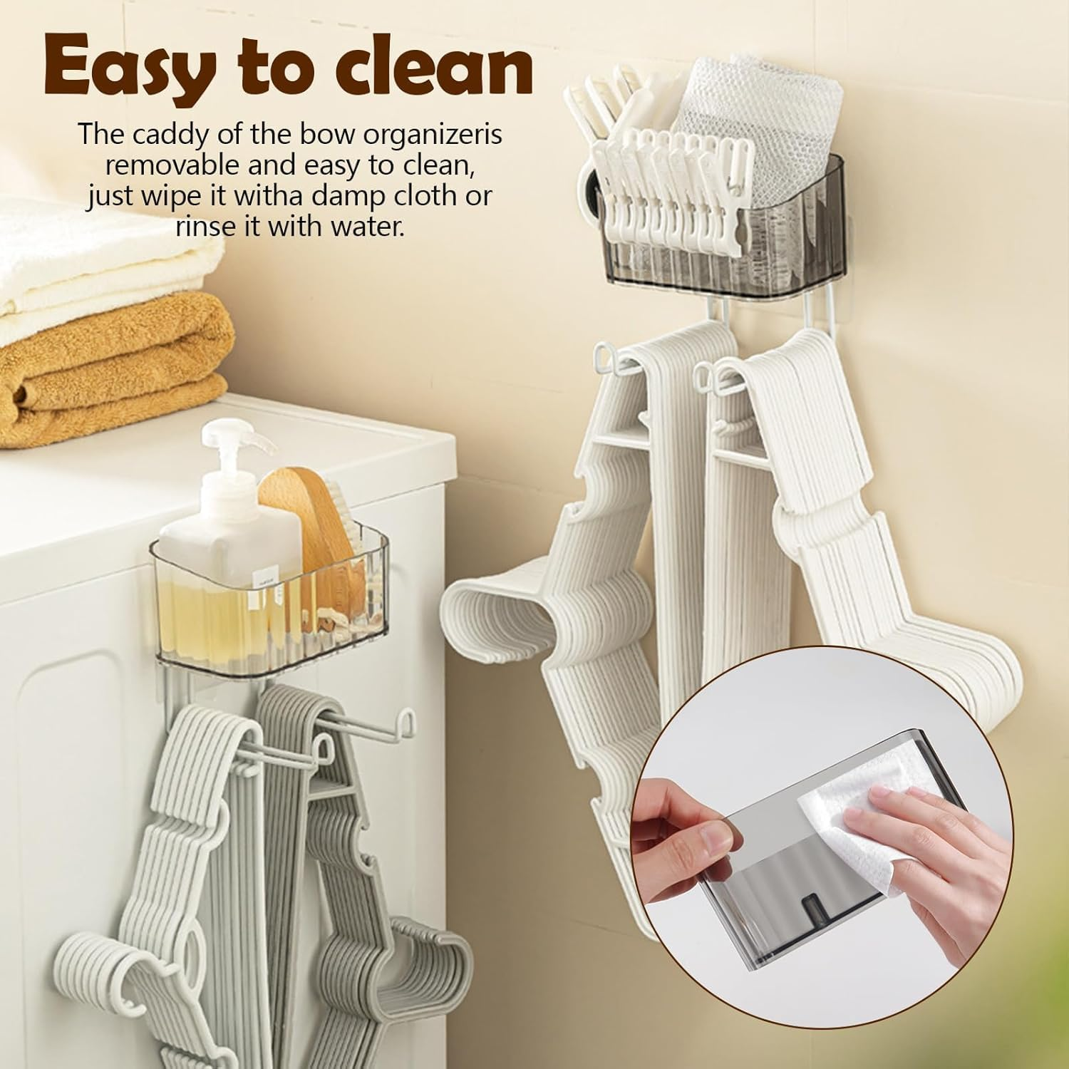 Wall Mount Headband Holder Hair Accessories Organizer, Self Adhesive Scrunchie Holder with Clear Acrylic Caddy for Bows, Ties, Clips, Pins, Claw Clip (Transparent Grey, 14.8 * 12.5 * 6CM)