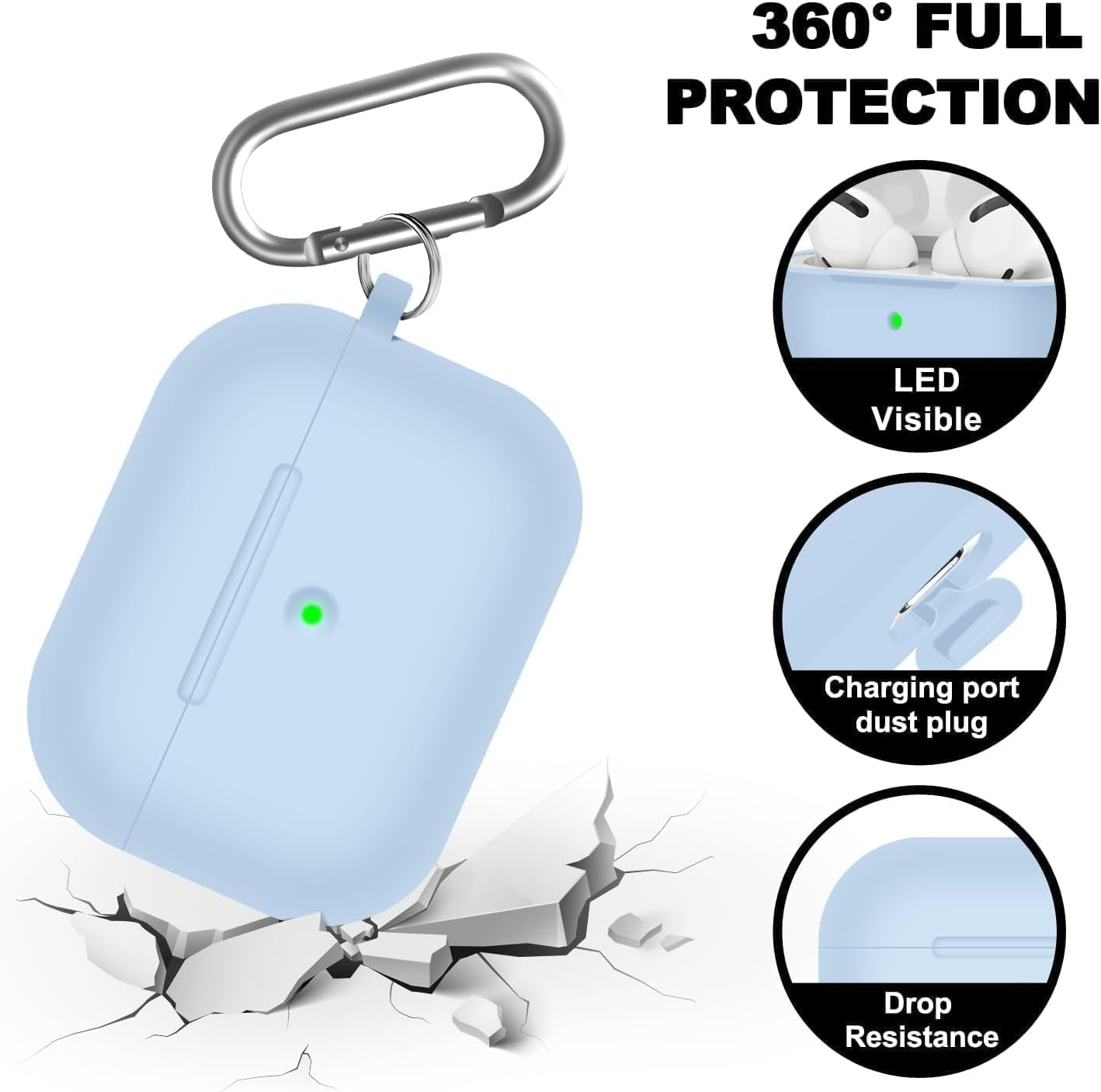 For Airpods Pro Case Cover with Cleaner Kit,Soft Silicone Case for Apple Airpod Pro 1St/2Nd Generation,Airpods Pro/Pro 2 Case Accessories with Keychain-Denim Blue - A2-Sky Blue image number 5