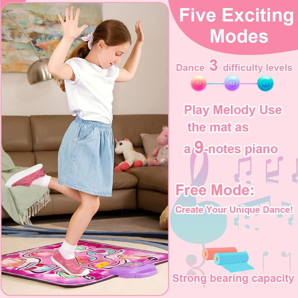 Dance Mat for Girls - Light-Up Musical Dance Pad with Music, 7 Fun Game Modes, Rechargeable & Portable, Kids Aged 3-12 Years (Pink) image number 1