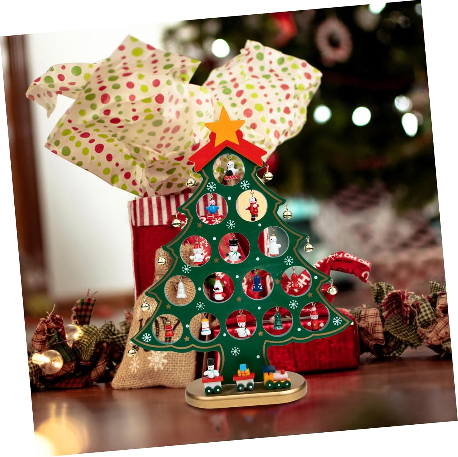 Mini Christmas Tree Foot Wooden DIY Xmas Craft Unique Festival Scene Decor Ornament Christmas Trees Lights image number 6