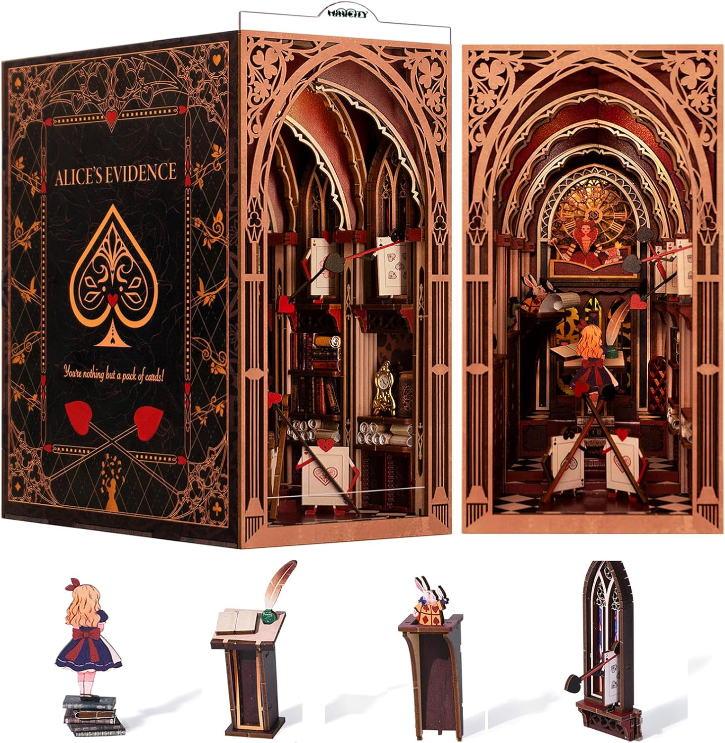 Book Nook Kit, DIY Miniature Dollhouse Booknook Kit, 3D Wooden Puzzle Bookend Bookshelf Insert Decor with LED Light for Teens and Adults (Library of Gods)