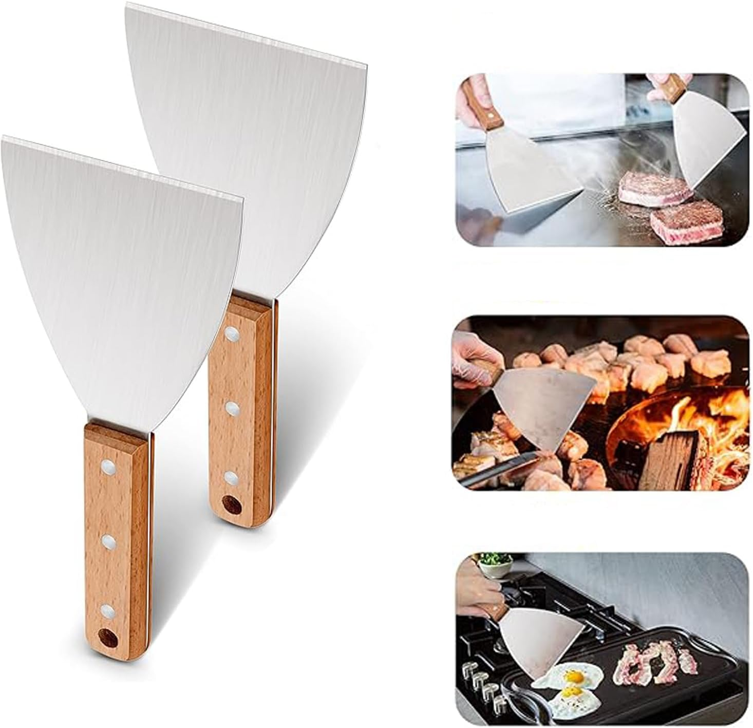 2Pcsstainless Steel Grill Scraper Tool, Suitable for Flat Top Teppanyaki Barbecue, Multifunctional Scraper, Suitable for Home Baking and Cooking of Pancakes, Pizzas, Beveled Edges image number 4