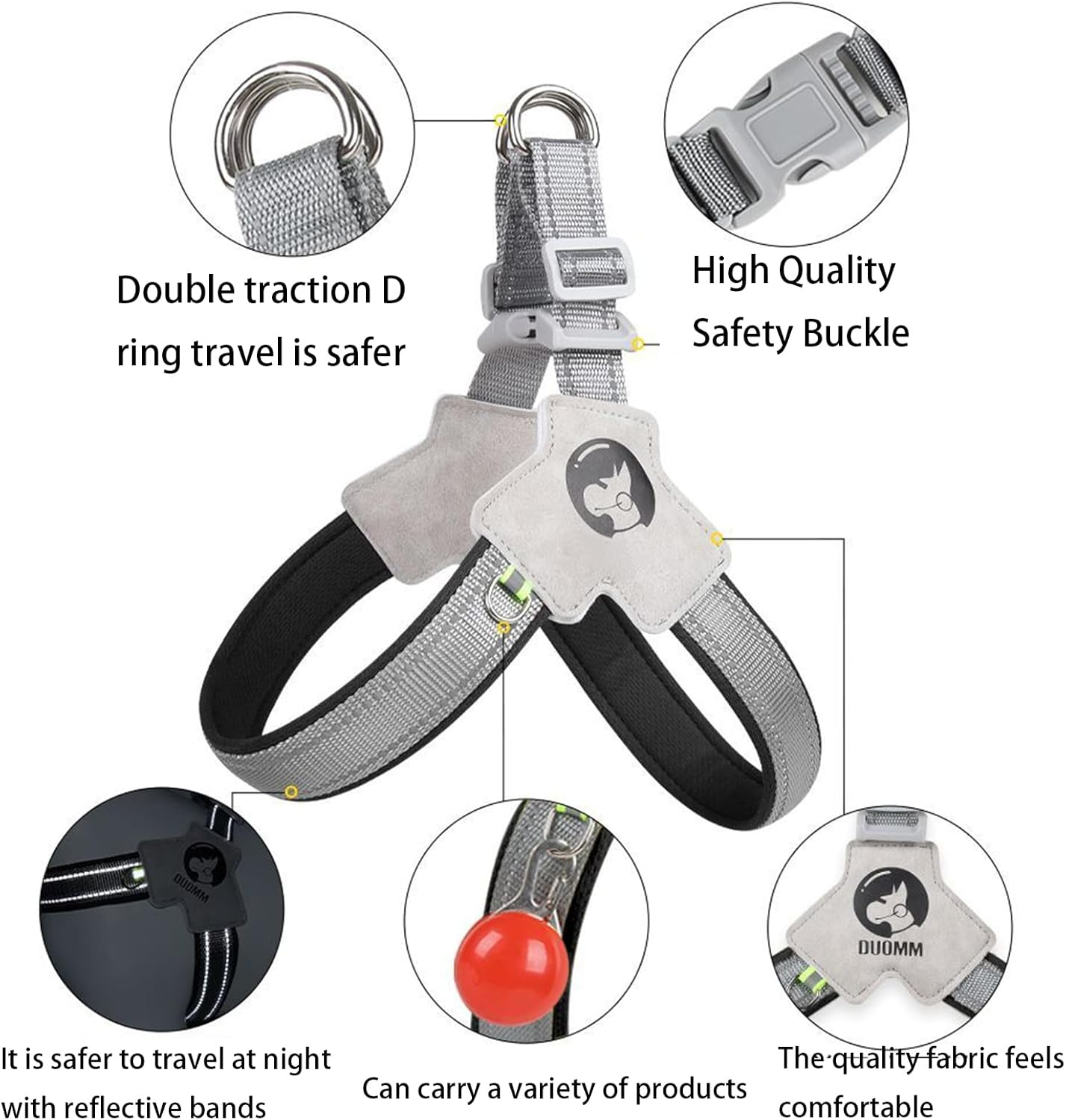 Glow-In-The-Dark Small Dog Harness and Leash Set, Reflective Nylon and Terylene Adjustable Lead for Night Safety - Blue image number 2