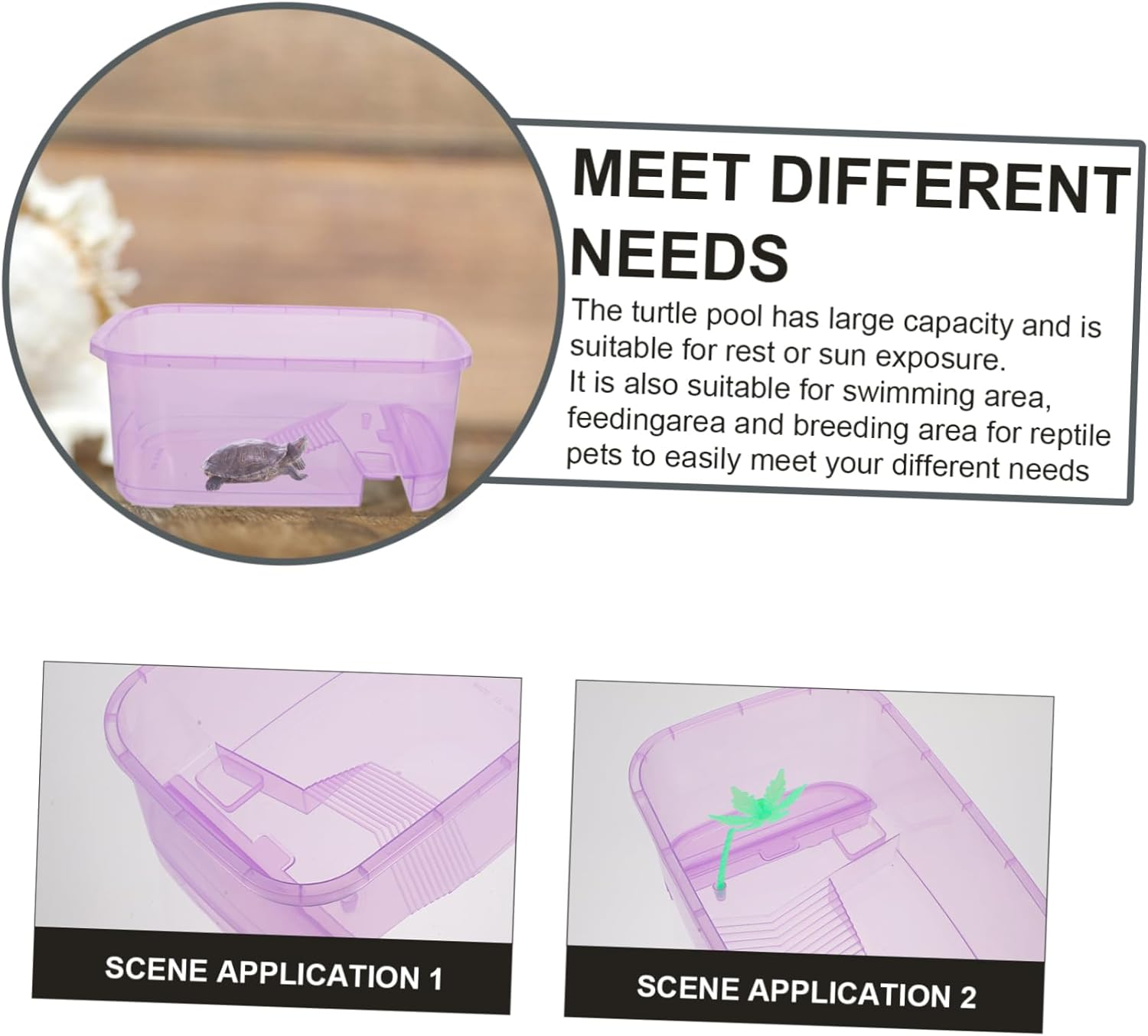 Hohopeti Plastic Turtle Tank Reptile Habitat Box Basking Platform, Small Purple Plastic Pet Breeding Terrarium for Home Turtle Feeding and Reptile Supplies - Purple image number 6