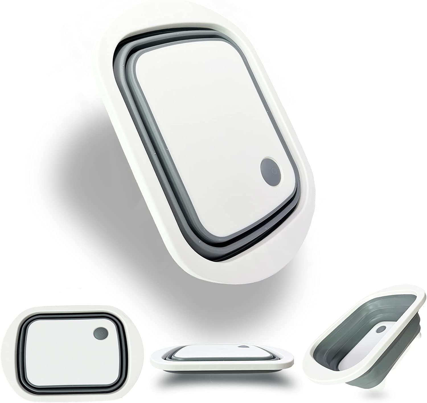 3-In-1 Multi-Function Collapsible Cutting Board with Colander -Foldable Washing Sink, Cutting Board and Camping Basket, Space-Saving Food Grade Sink Storage Basket with Suction Plug (Grey) image number 6