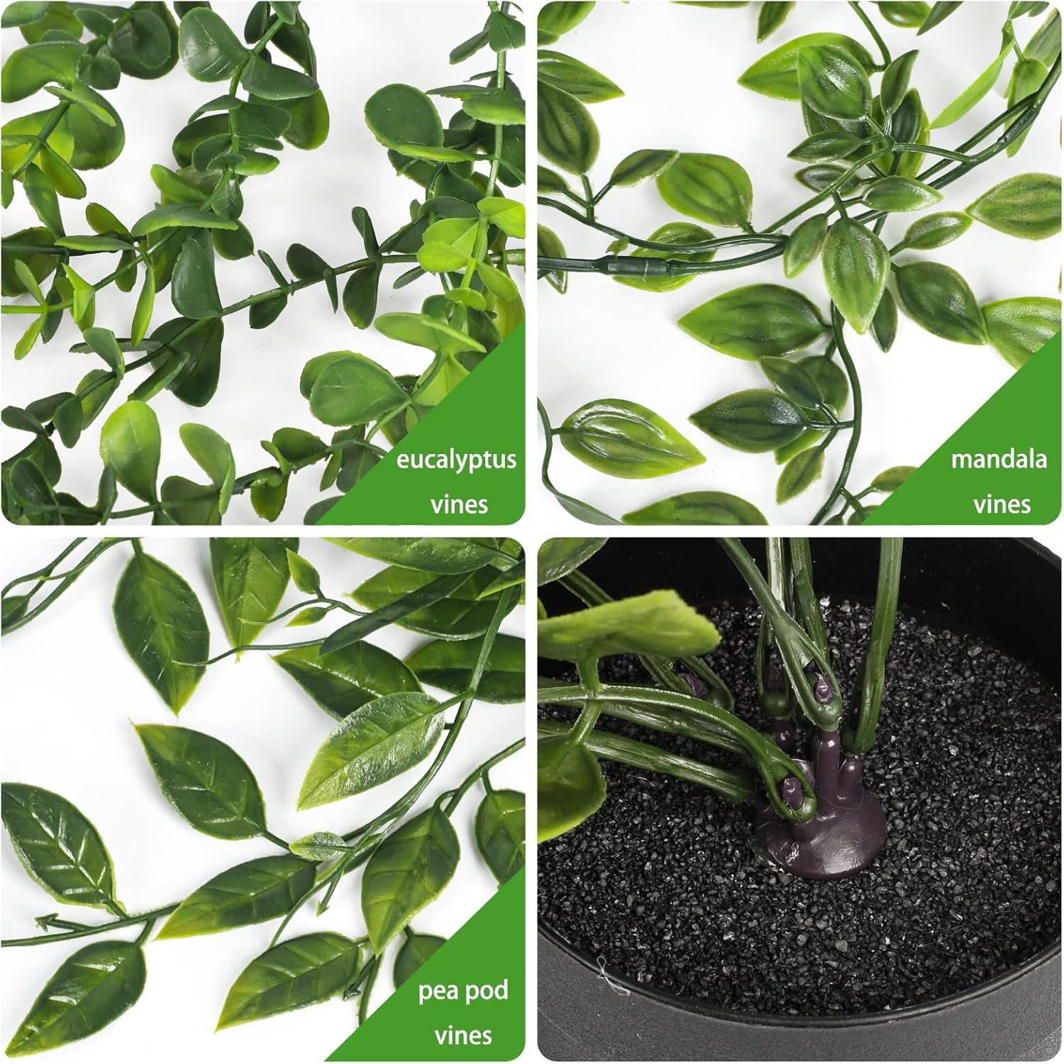 WXBOOM Artificial Hanging Plants, 3 Pack Fake Hanging Plants Fake Potted Greenery Plants Faux Eucalyptus Vine, Mandala Vine in Pot for Home Room Indoor Outdoor Shelf Decor image number 4