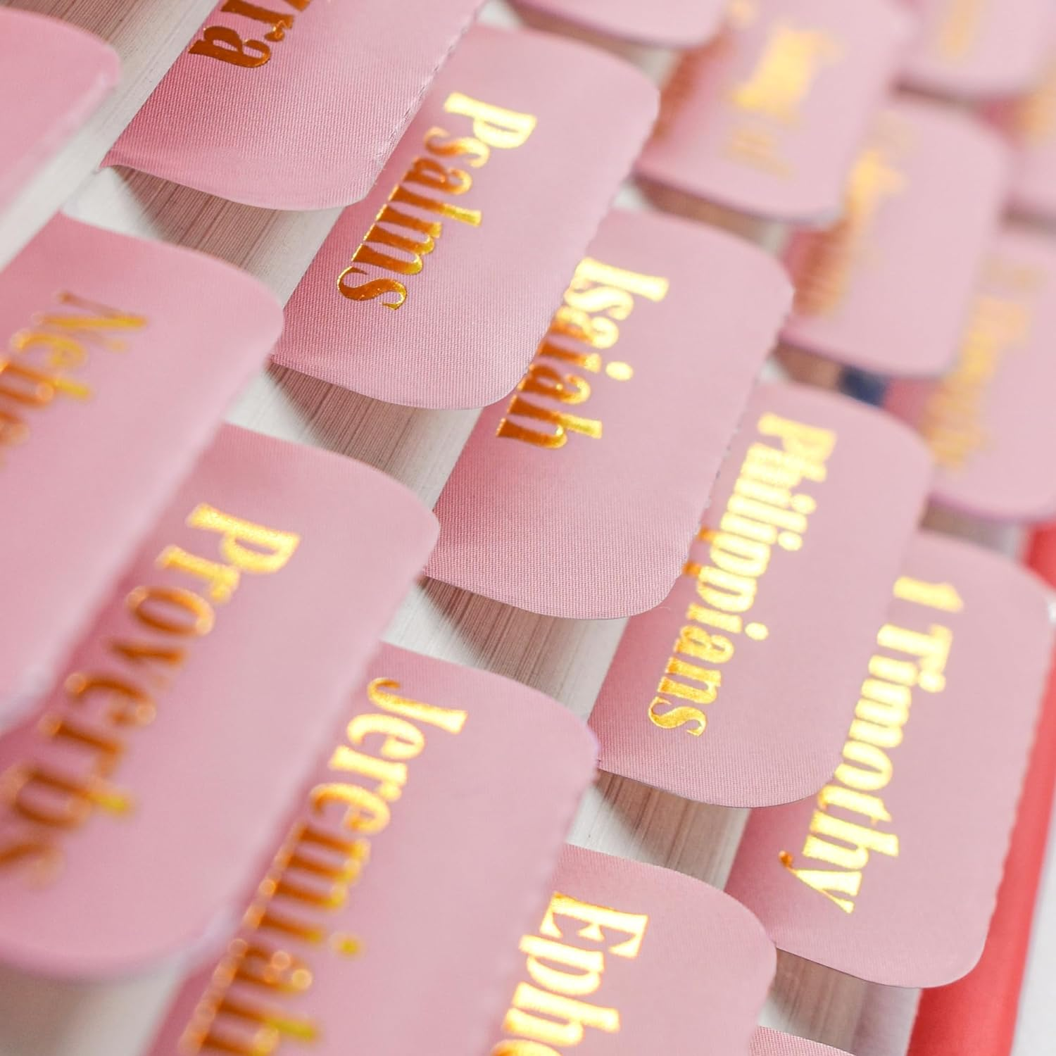 VANRA Bible Tabs for Women Study Bible Journaling Supplies Large Print, 96 Tabs Old and New Testament Studying with Blank Laminated Bible Tabs Pink (Gold Lettering) image number 4