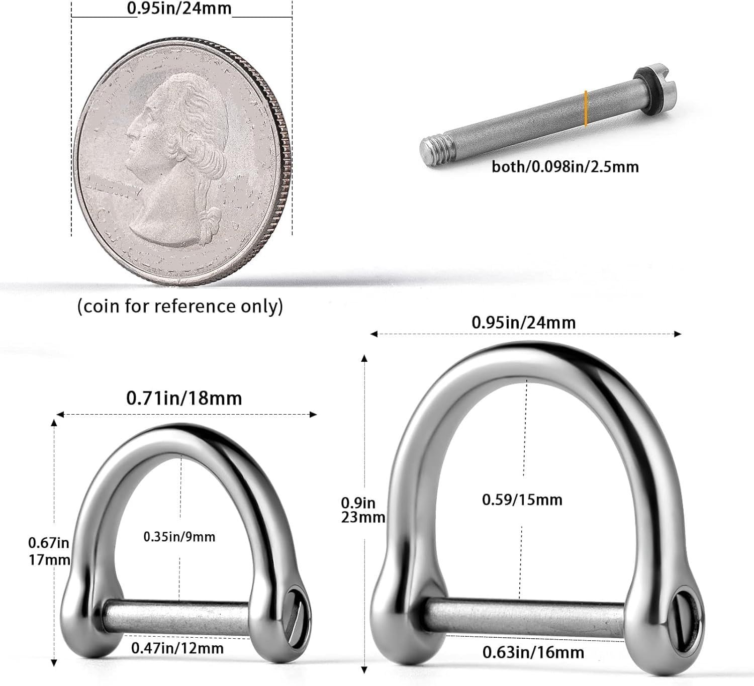 2 Pieces Key Rings Car Key Fob Holder, Stainless Steel D-Shaped Key Chain Ring with Screw Shackle,Car Keychain for Men image number 2