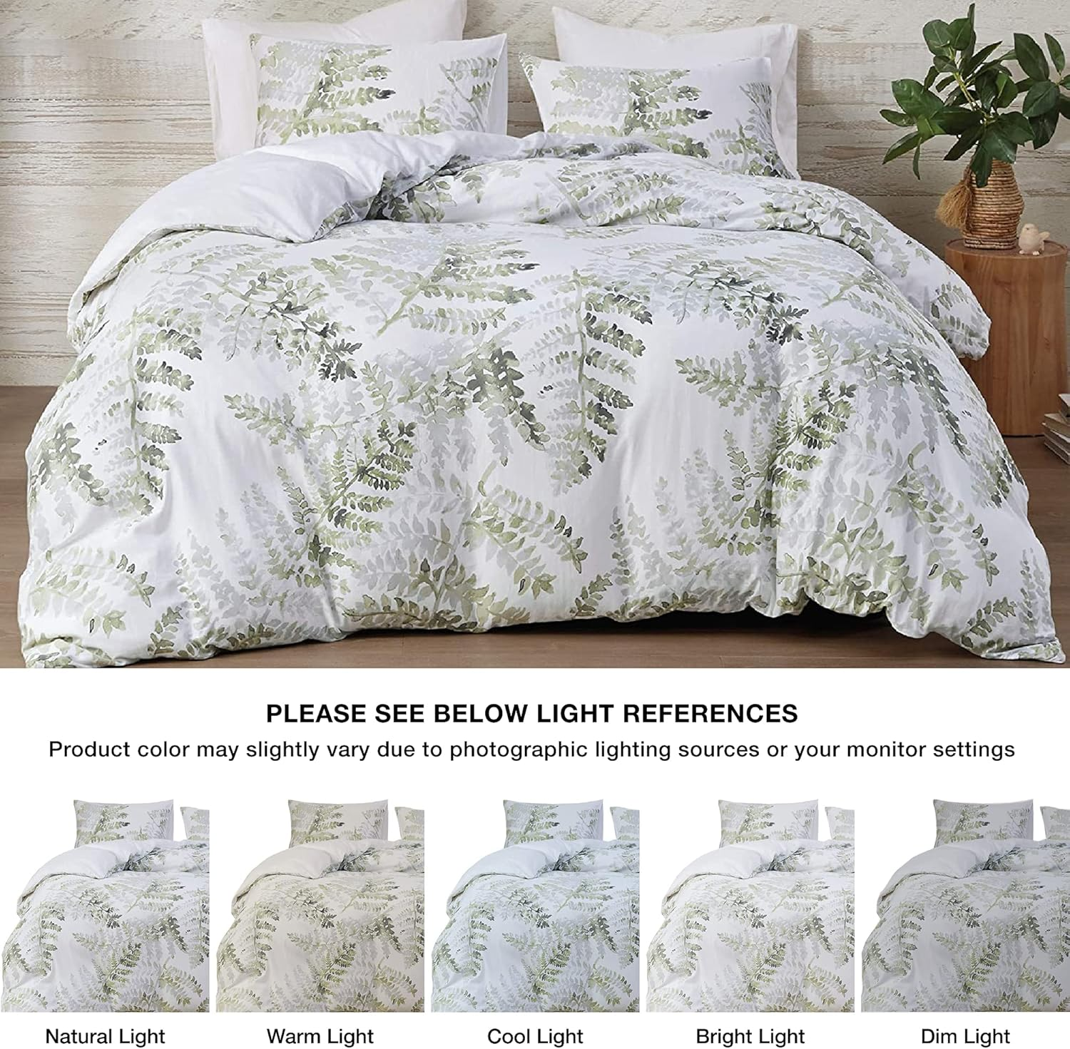 Intelligent Design Reversible 100% Cotton Sateen Duvet-Breathable Comforter Cover,Modern All Season Bedding Set with Sham(Insert Excluded),Judith,Palm Leaf Greenfull/Queen(90"X90") image number 6