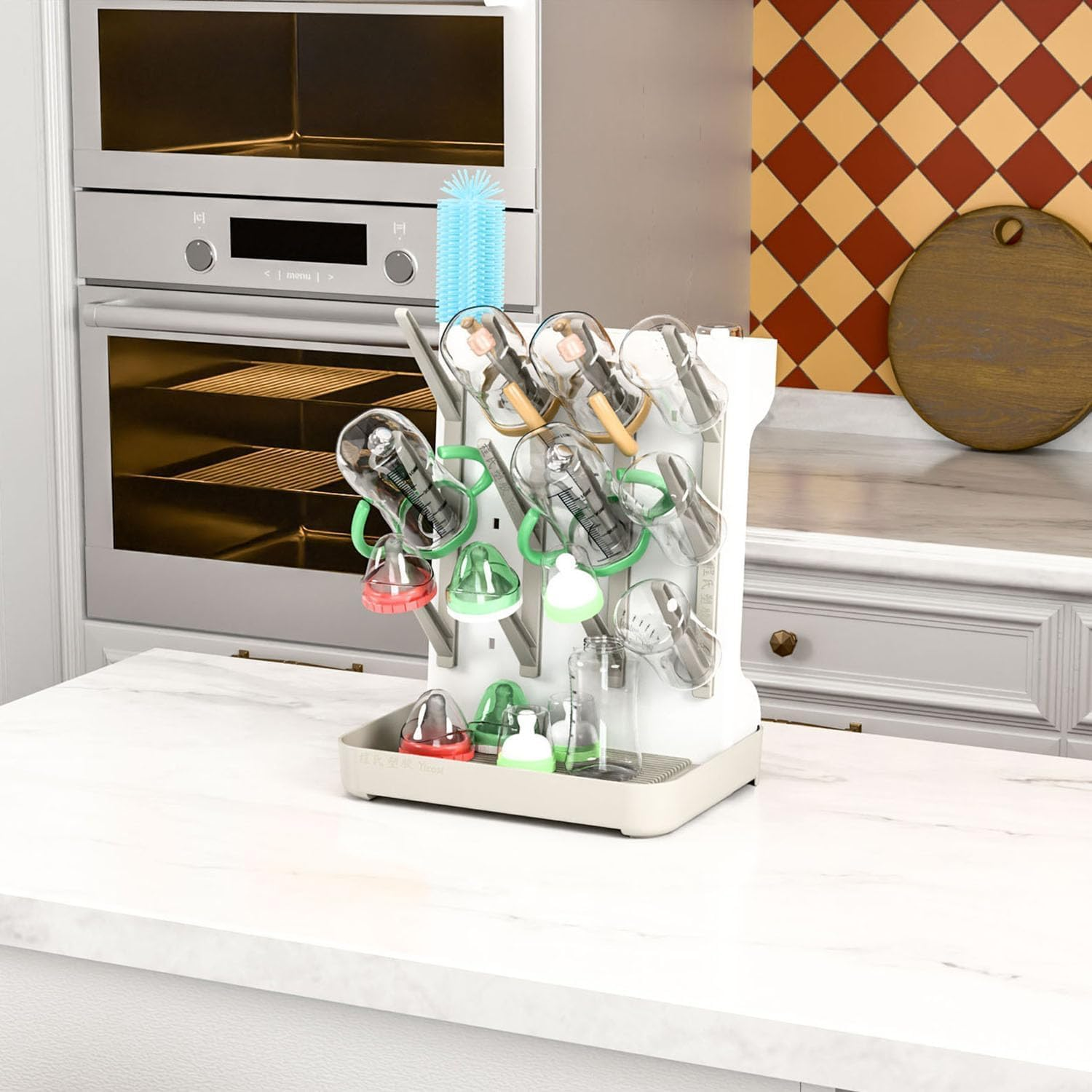 Baby Bottle Drying Rack Space Saving, WADY Large Vertical Baby Bottle Storage Organizer & Bottle Dryer Rack for 12 Pc 8 Oz Bottles and Baby Accessory, Pump Parts, Pacifiers or Brush Stand (Blue) image number 6