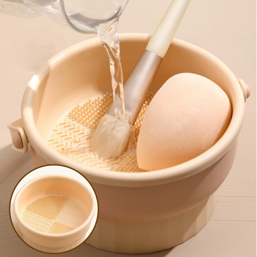 1PC Makeup Brush Scrubber Cleaner and Dryer Bowl,Makeup Brush Cleaning Bowl,Makeup Brush Cleaning Bowl,Silicone Makeup Brush Cleaner and Dryer Bowl,2 in 1 Brush Cleaning Mat with Brush Drying Holder image number 1