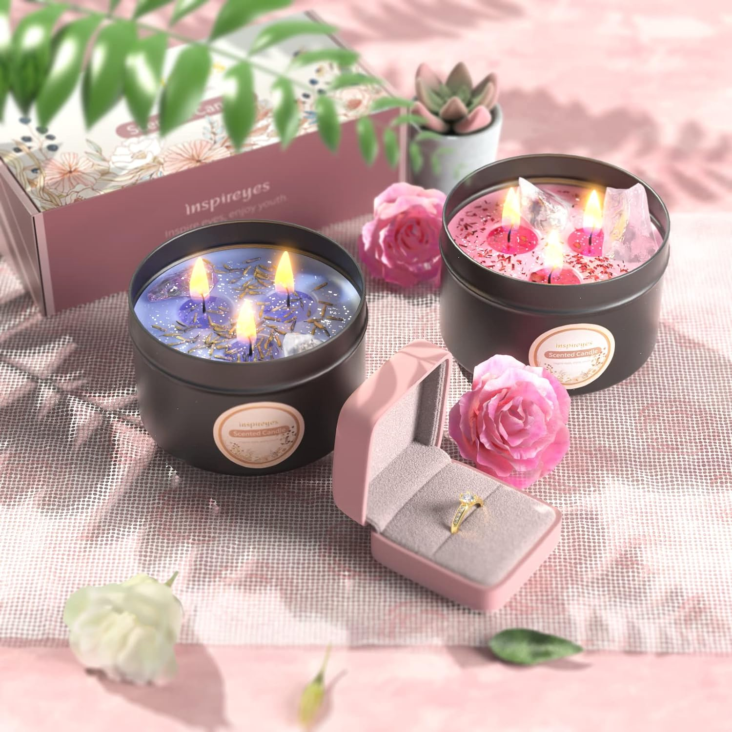 Healing Crystal Candle Set, 19 Oz 3 Wick Candle, Manifestation Candle Large Energy Stones, Large Tin of Soy Aromatherapy Meditation Candles, Birthday Christmas Spiritual Gifts for Women image number 5