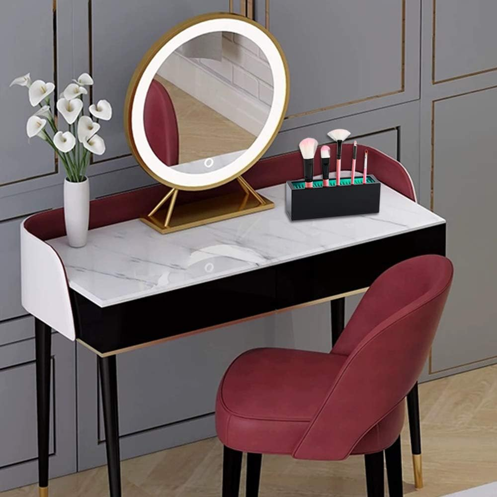 Makeup Brushes Holder Organizer, Silicone Vanity Air Drying Rack Display Storage for Brush, Eyeliners and More, Practical Cosmetic Tools Container (Blue-Black) - Blue-Black image number 2