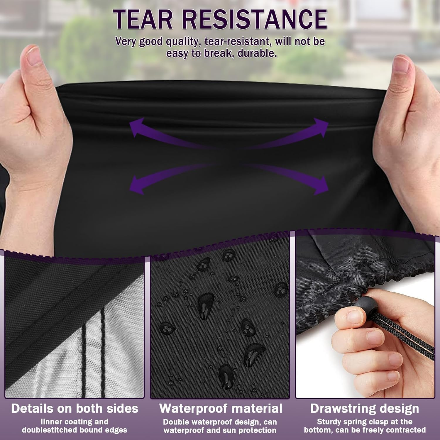 Heavy Duty 210D Polyester Oxford Push Lawn Mower Cover, 193*112*64Cm, Waterproof, UV Protection, Purple, Universal Fit with Drawstring & Storage Bag image number 3