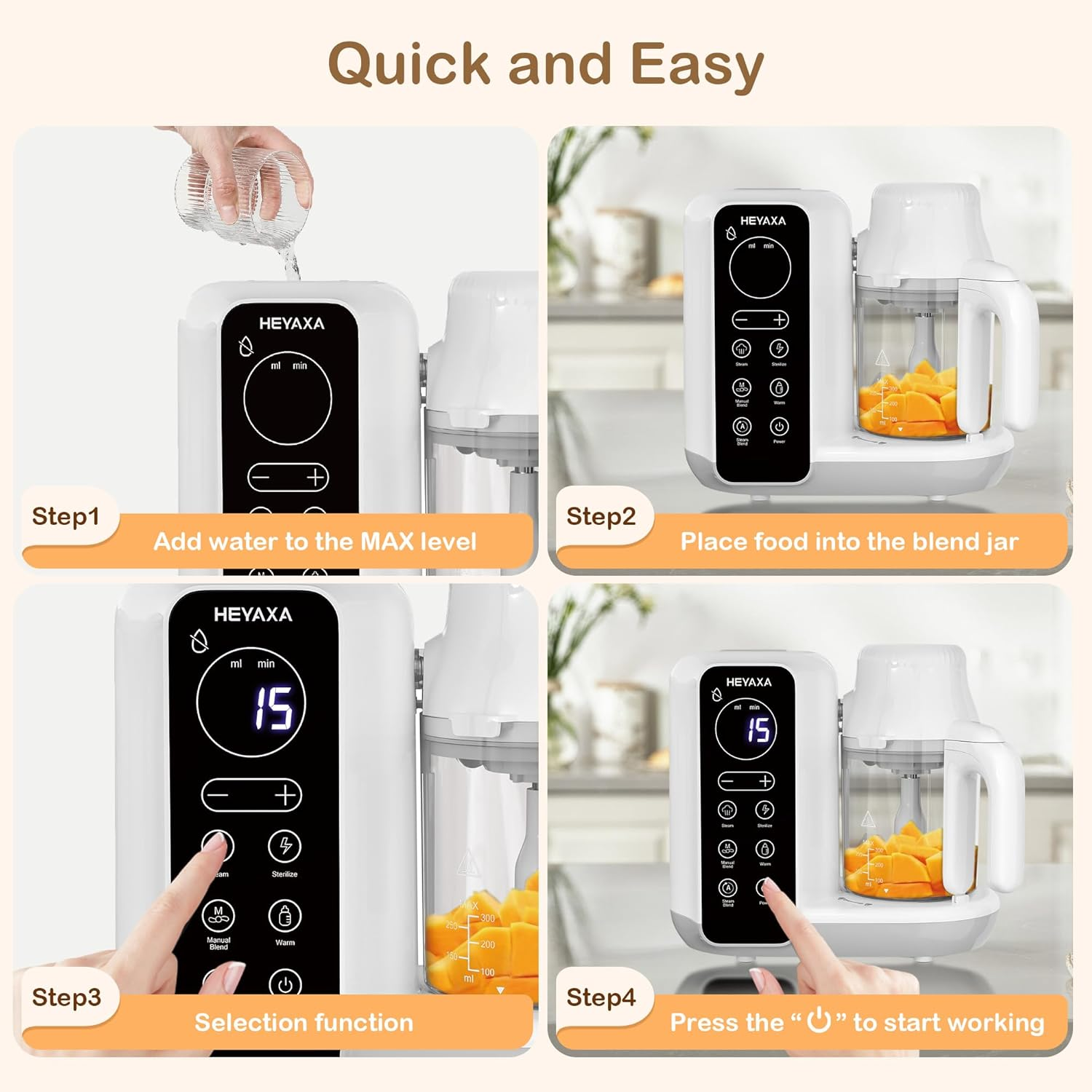 Baby Food Maker, Baby Food Processor with Automatic Cooking & Grinding, Food Steamer Puree Blender with Self-Cleaning Function, BPA Free (White) image number 2