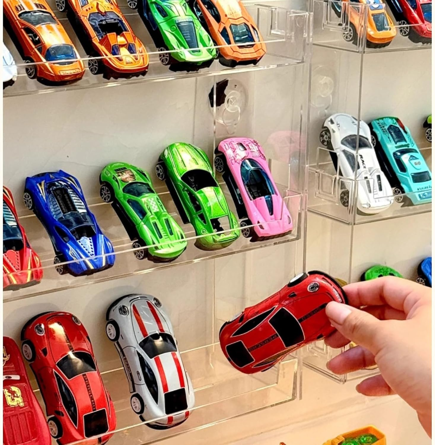 3 Layer Acrylic Wall Mount Display Case for Hot Wheels, 3-Tier Organizer Shelf Holds 27 Toy Cars, 1:64 Diecast Car Storage Organizer image number 4