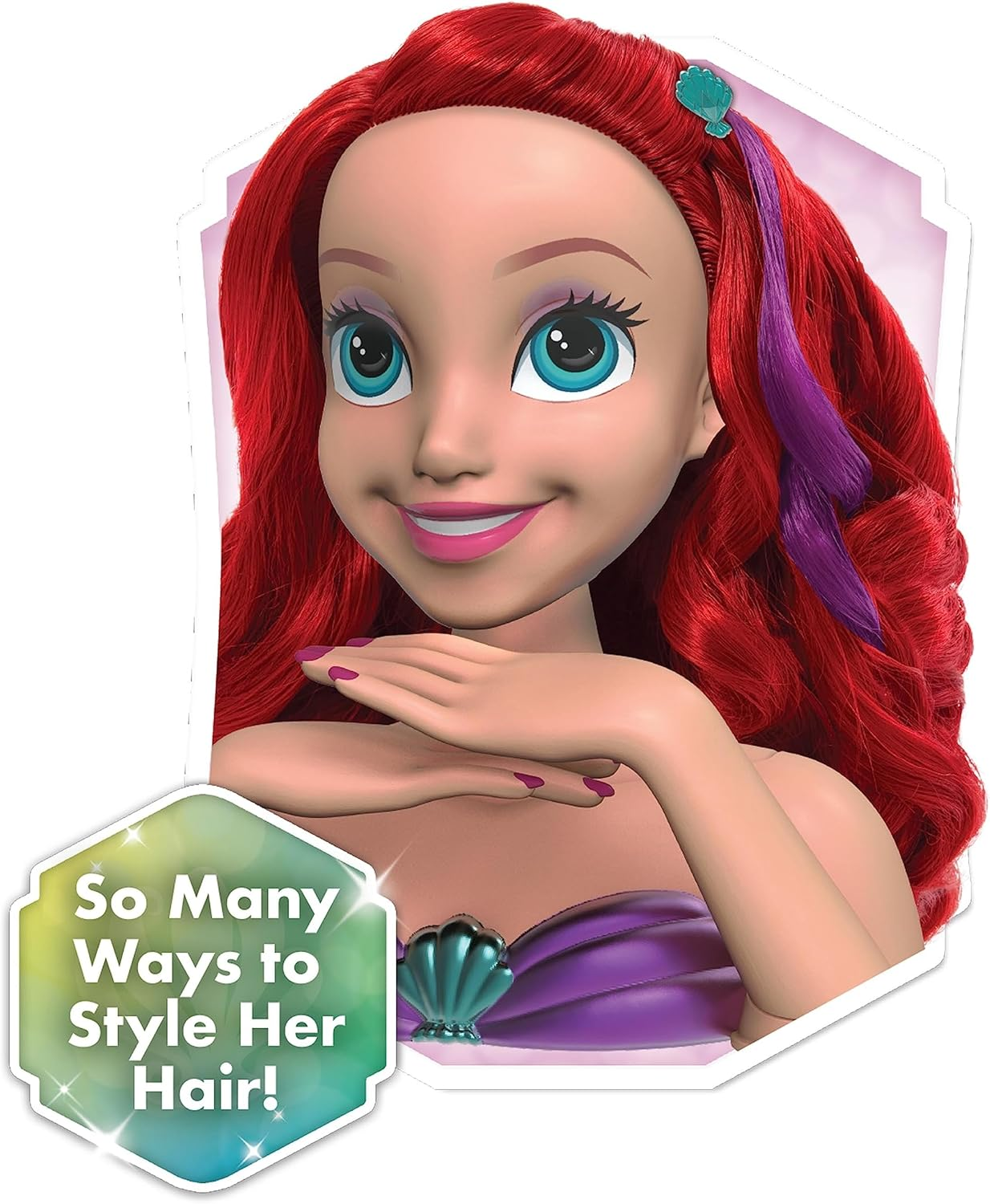 Disney Princess Shimmer Spa Ariel 8-Inch Styling Head, 20-Pieces, Red Hair, Pretend Play, Kids Toys for Ages 3 up by Just Play