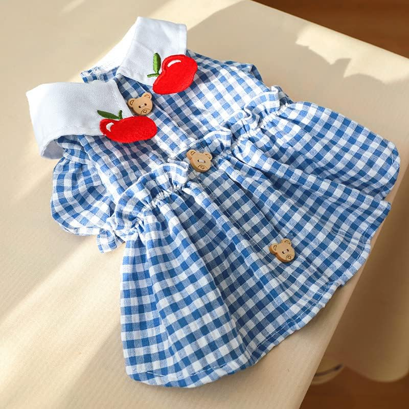 Dog Plaid Dress for Small Dogs Cat Girl Spring Summer Cute Puppy Princess Dress Pet Clothes (Blue, M) image number 6