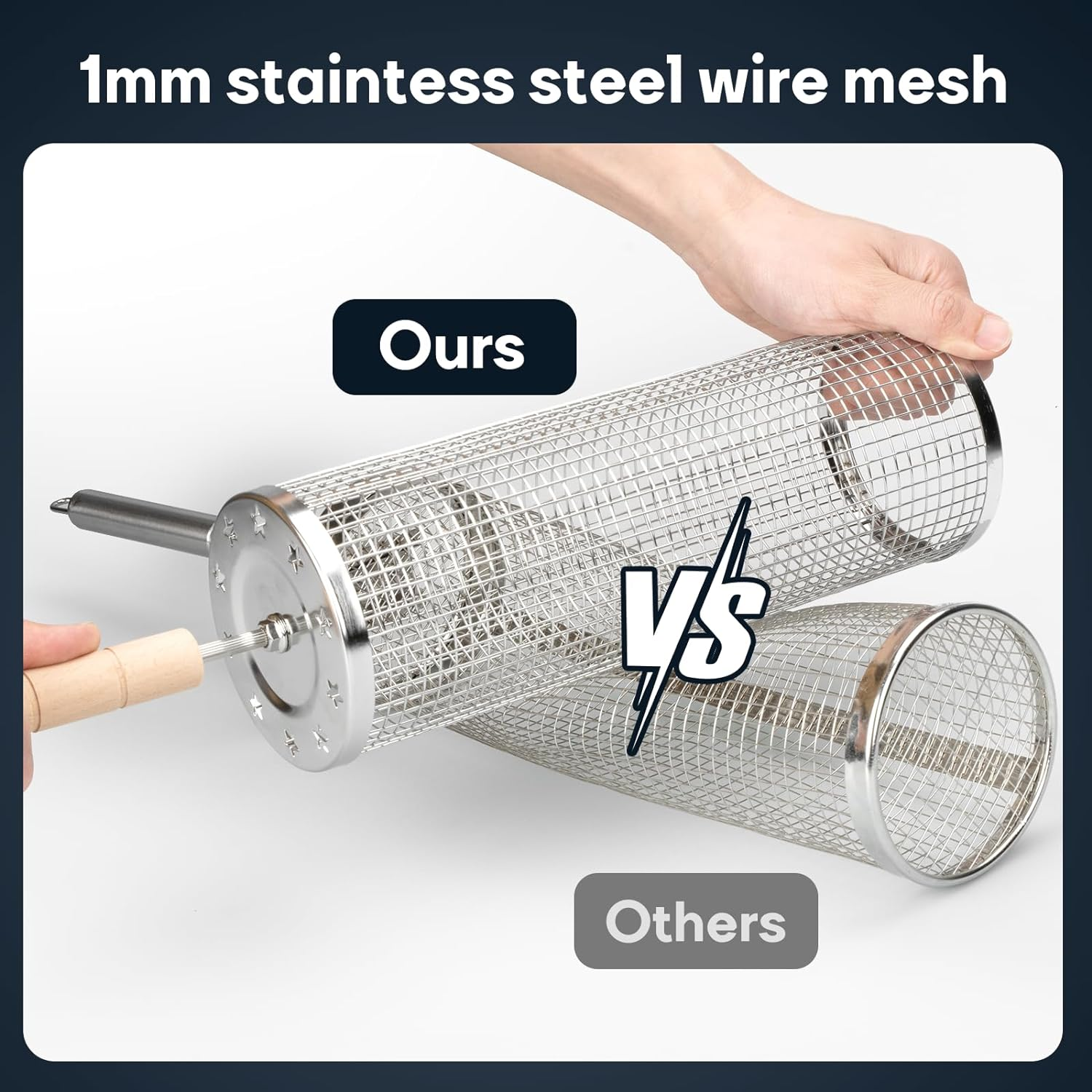 LANEJOY Rolling Grill Baskets with Handle (30 Cm X 10.9 Cm), 2 PCS Stainless Steel Rolling Grilling Basket for Outdoor Grill, Barbecue Accessories Gift