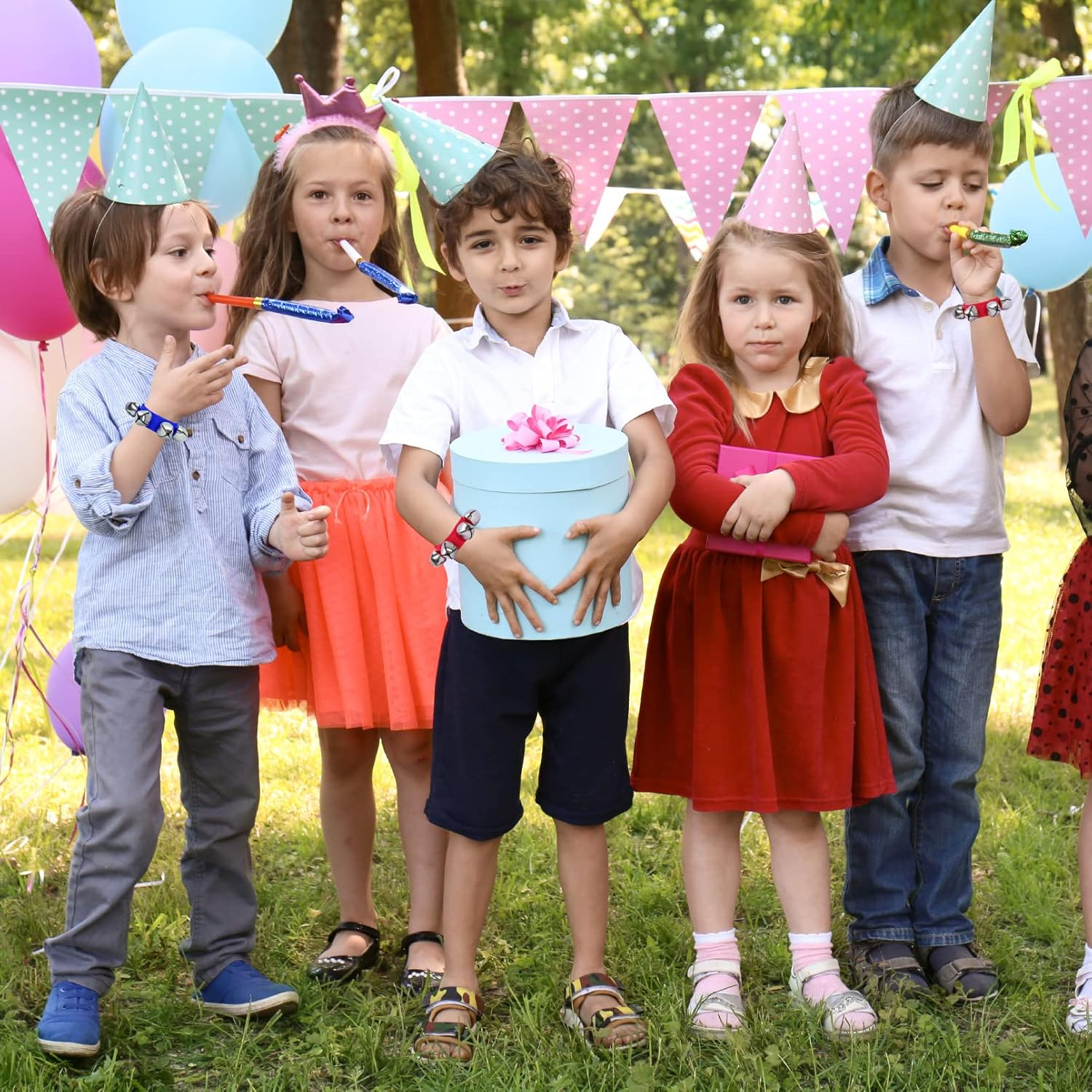 24PCS Wrist Band Jingle Bells,12 Colors Wrist Bells Ankle Bells,Rhythm Instrument Percussion Party Favor Wristband Bell,Jingle Bell Musical Instruments Kid HWD1209 Black/Green/Orange/Purple image number 3