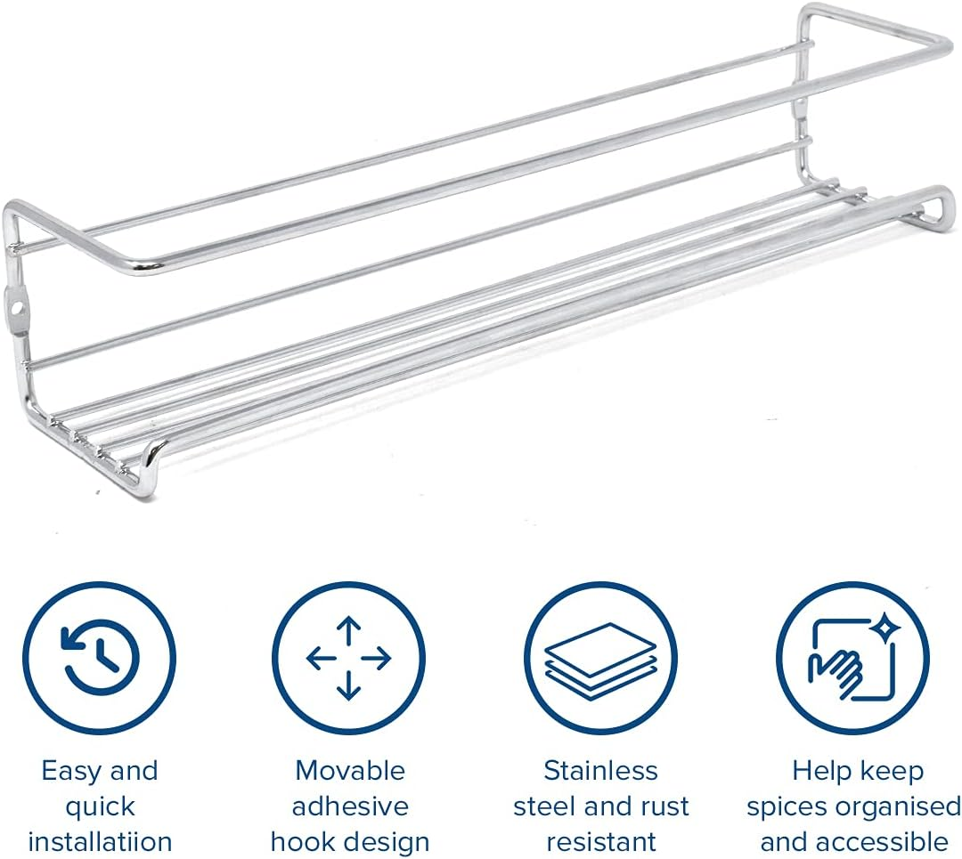 Joeji'S Kitchen 4-Tier Silver Spice Rack Organiser Wall Hanging Spice Shelf Herb Rack Seasoning Organiser - Spice Rack for Spices, Condiments, Cooking Tools