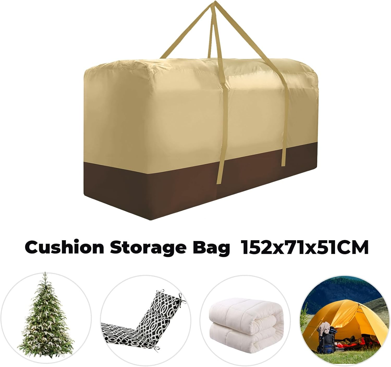Outdoor Cushion Storage Bag Extra Large 420D Oxford Waterproof Dust Proof Outdoor Zippered Patio Cushion Storage Bag (Beige) image number 3